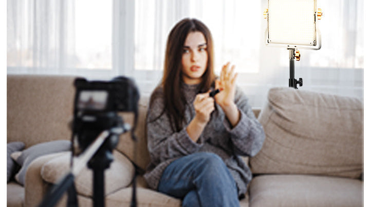 Live streaming setup with stand-mounted LED panel key light — NEEWER NL480 for YouTube production and dedicated camera setups requiring directional output