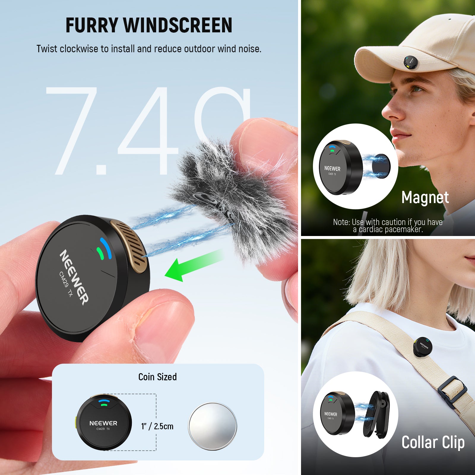 Windscreens reduce wind noise during outdoor recording.