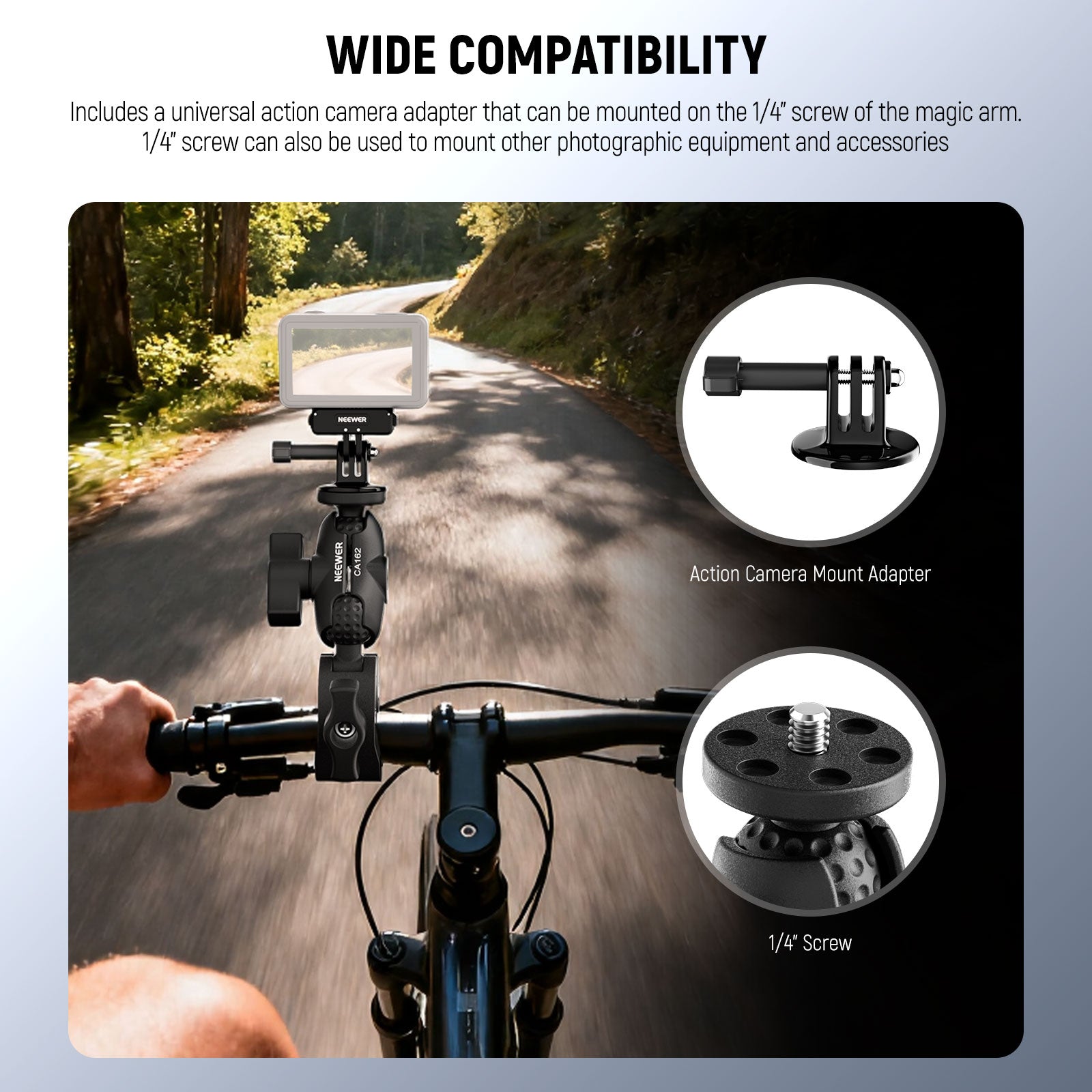 This bike handlebar mount accessory and attachment pack is widely compatible.