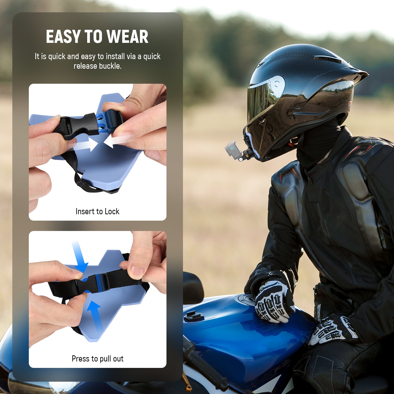 NEEWER GP19 Action Camera Helmet Chin Strap Mount is easy to wear.