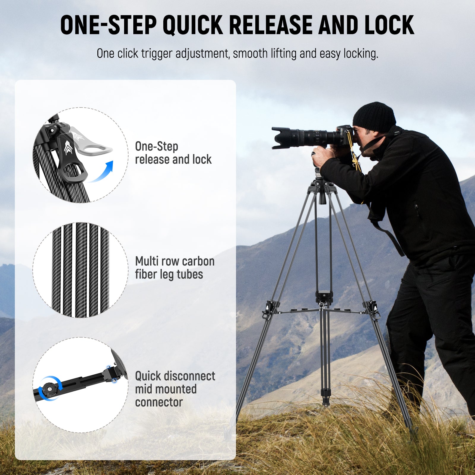 NEEWER LL55 Carbon Fiber One Step Video Tripod