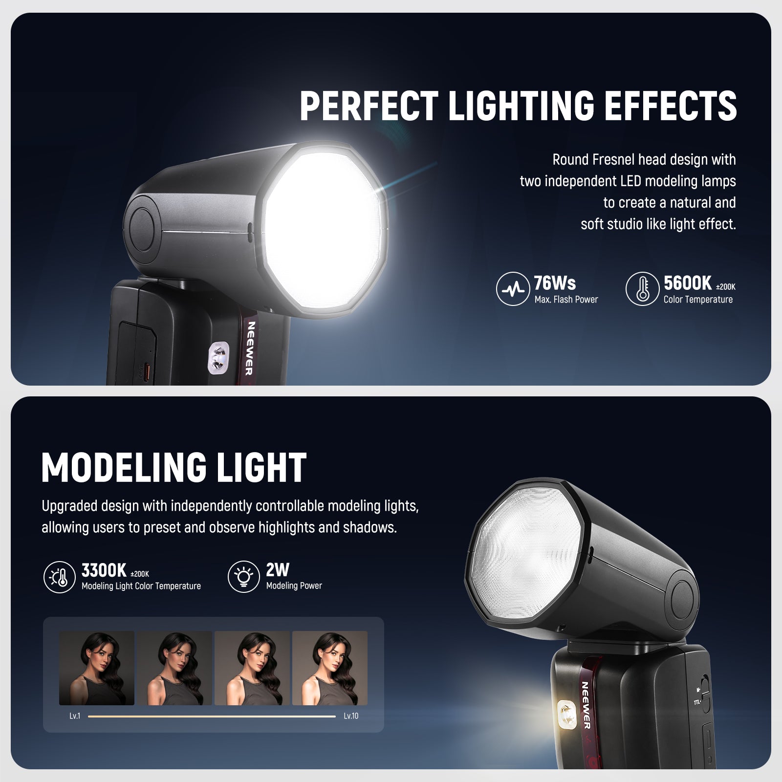 NEEWER Z2II Round Head Flash Speedlite offers perfect lighting effects.