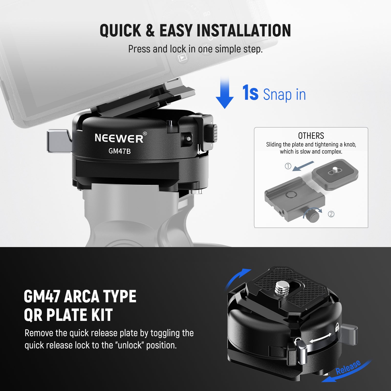 NEEWER GM47B Anti Twist Camera Quick Release Plate is easy to install.