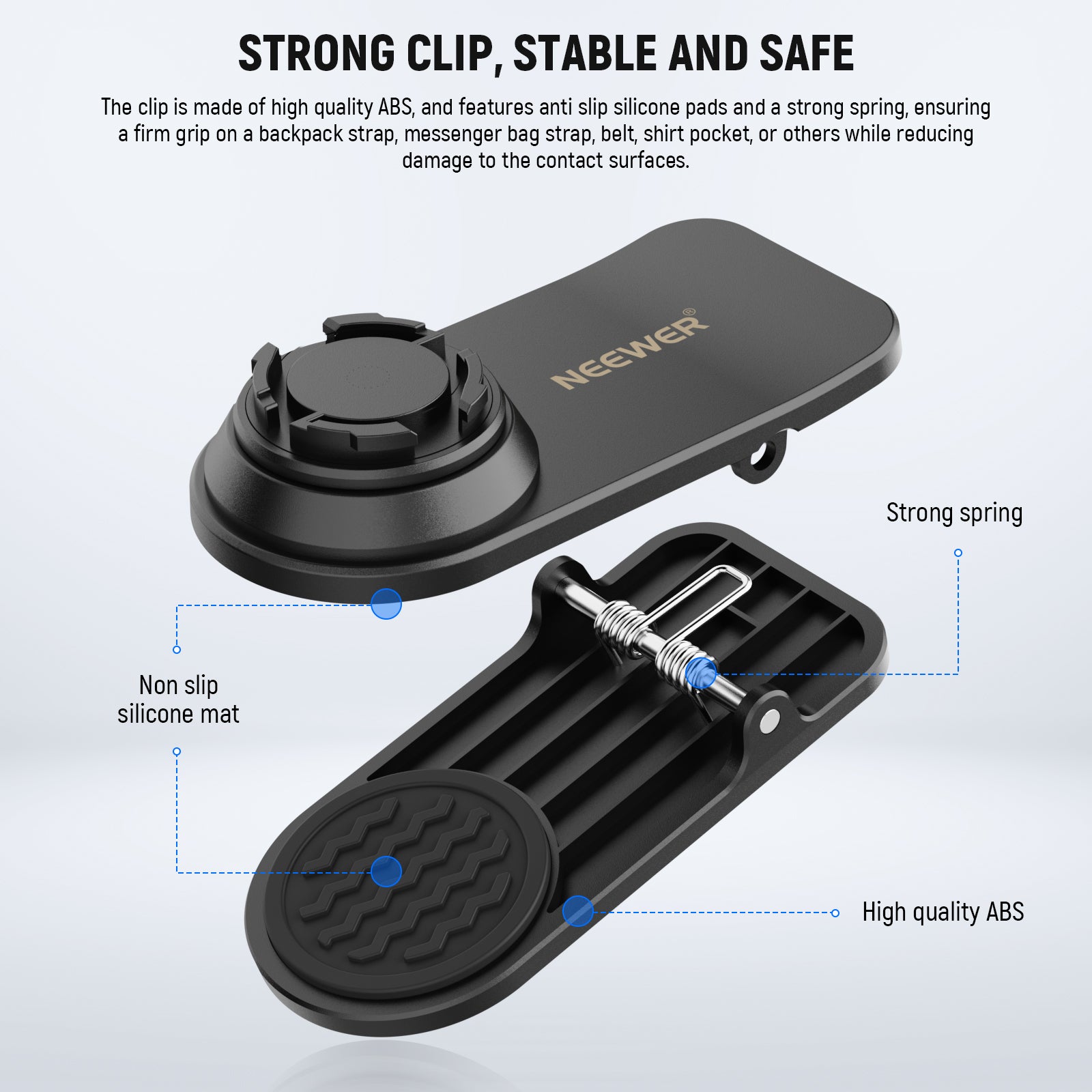 Strong Clip, Stable and Safe Backpack Strap Clip Mount