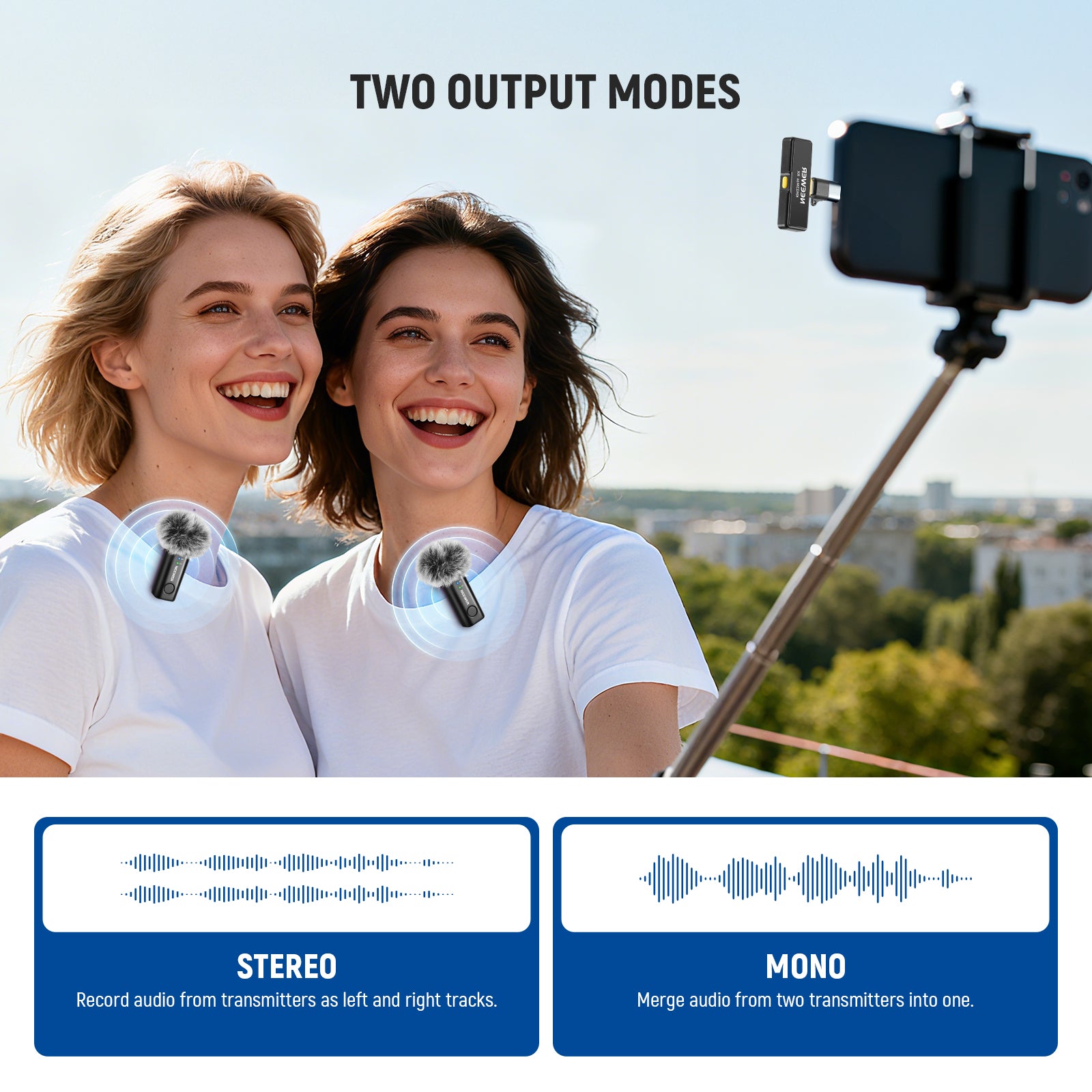NEEWER KM23 Max Wireless Clip On Lavalier Microphone offers two output modes.