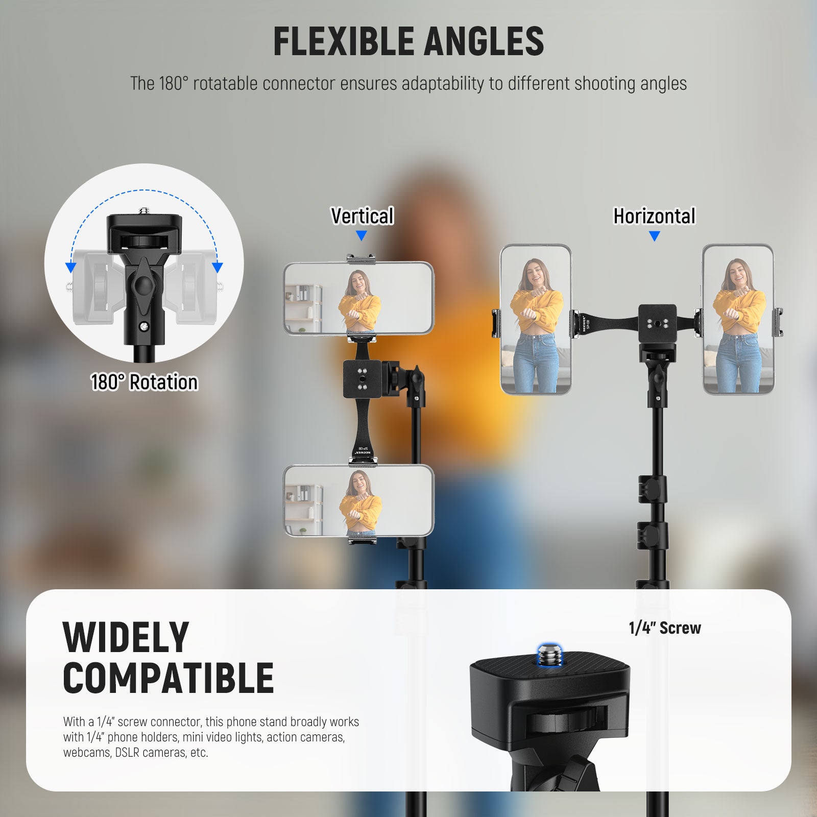 NEEWER ST155+SP-08 Phone Tripod Light Stand offers flexible angles.