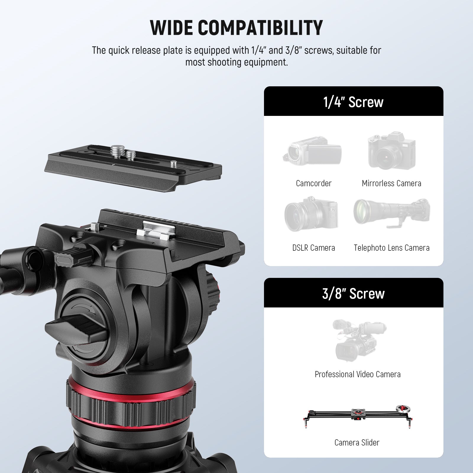 Wide Compatibility of the NEEWER LL37 Carbon Fiber Video Tripod