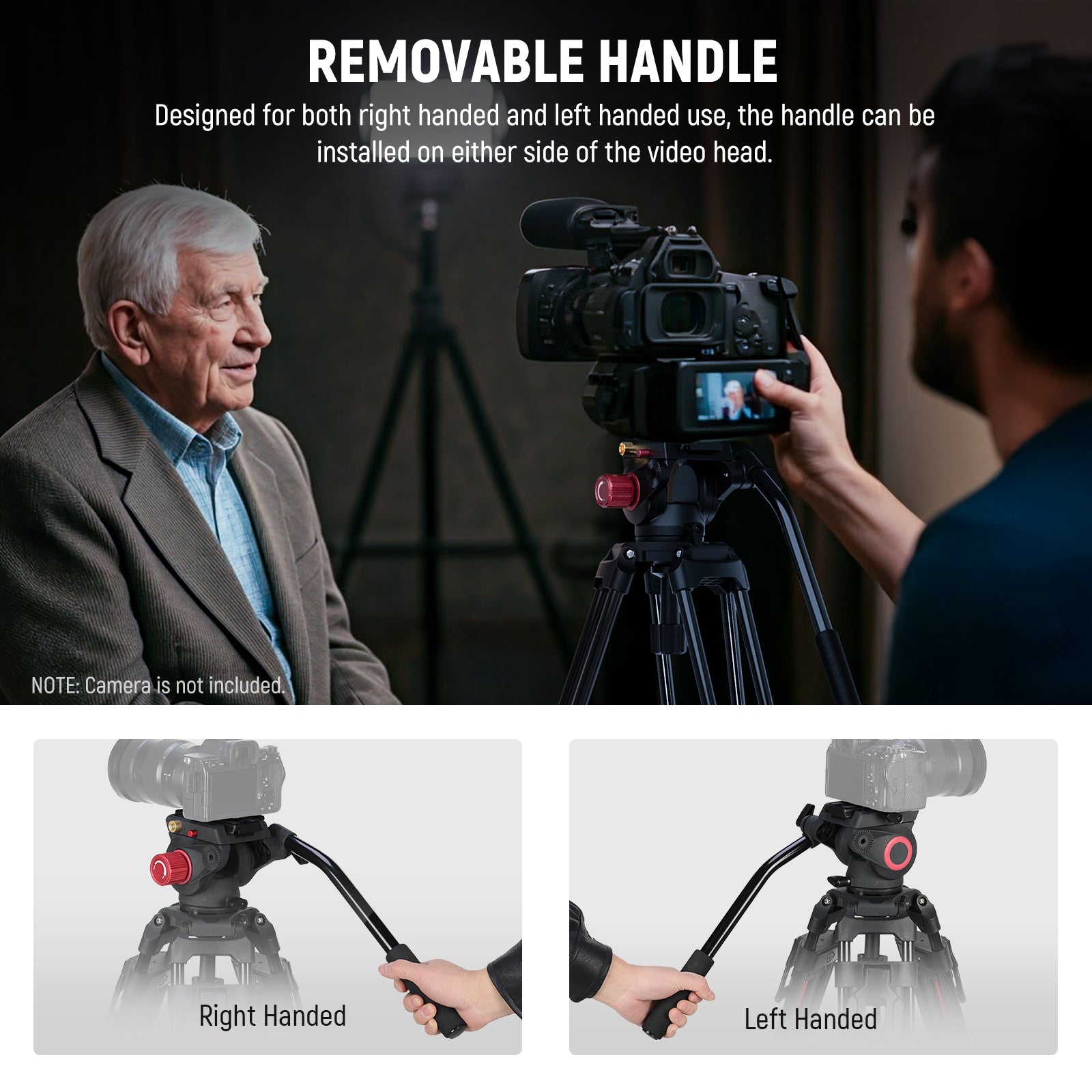 NEEWER LL38 Professional Video Tripod features a removable handle for handheld use.