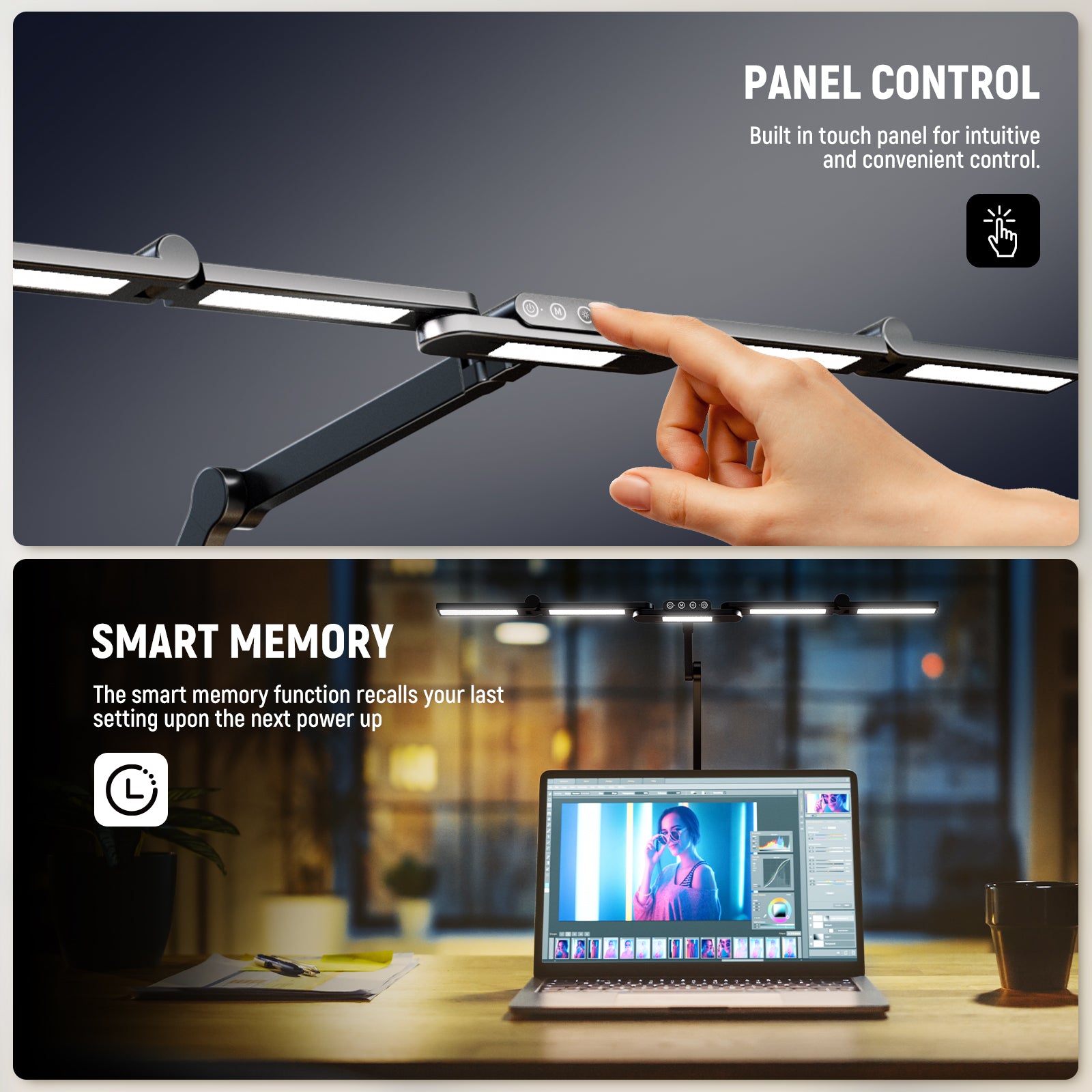 NEEWER DL01 Architect Desk Lamp features a touch panel.