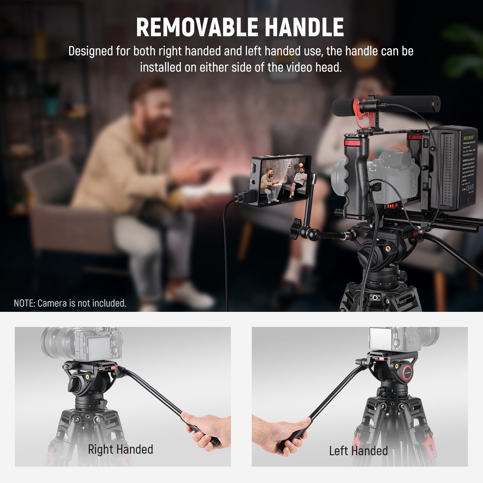 NEEWER LL27 Video Camera Tripod features a removable handle.