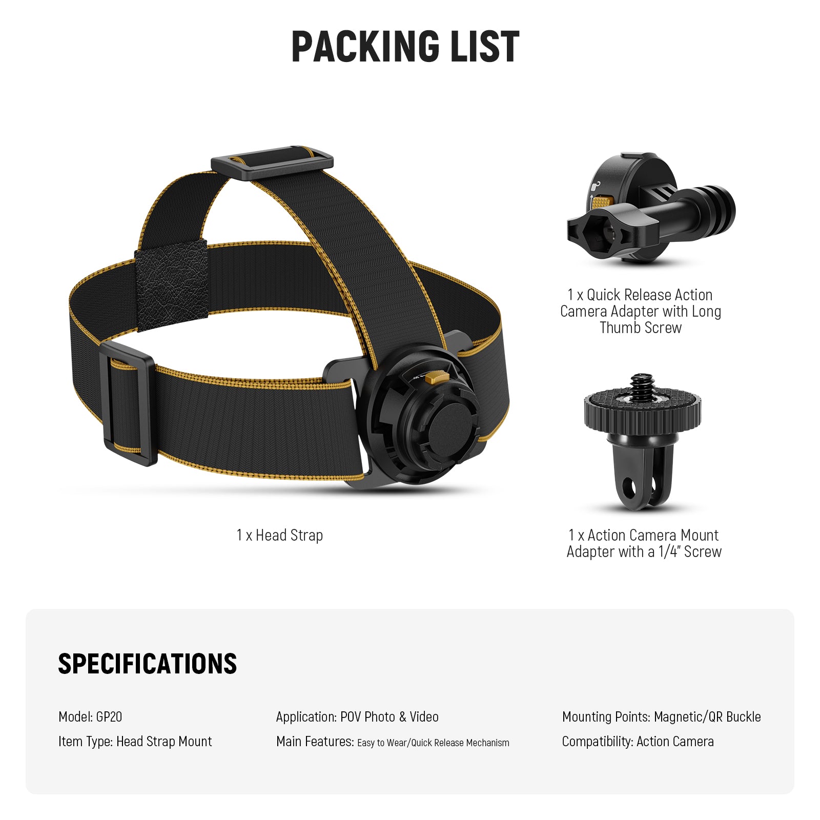 Package Contents of the NEEWER GP20 Head Strap Mount
