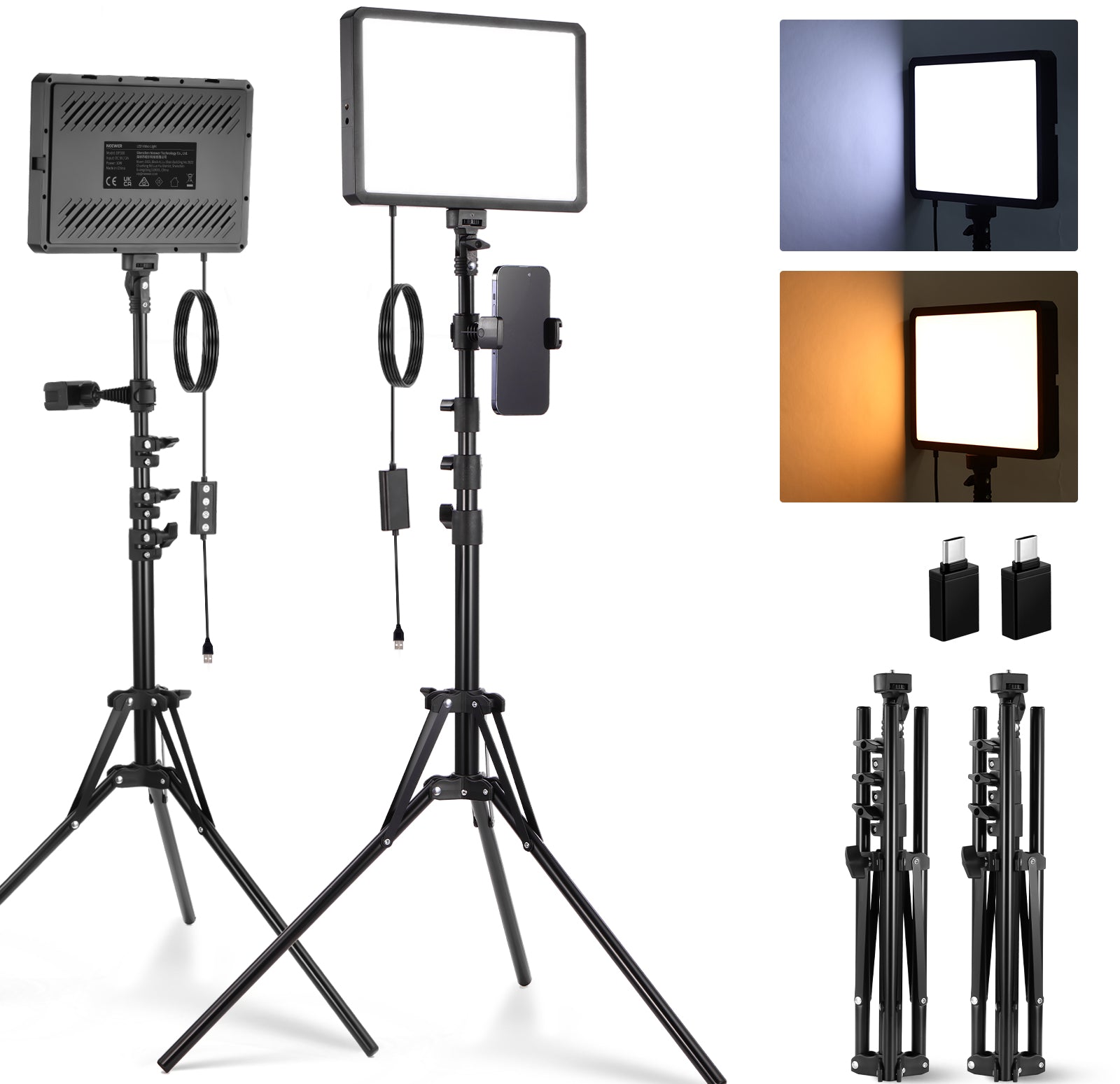 NEEWER 2 Pack BP300 Bi-Color LED Video Light Kit