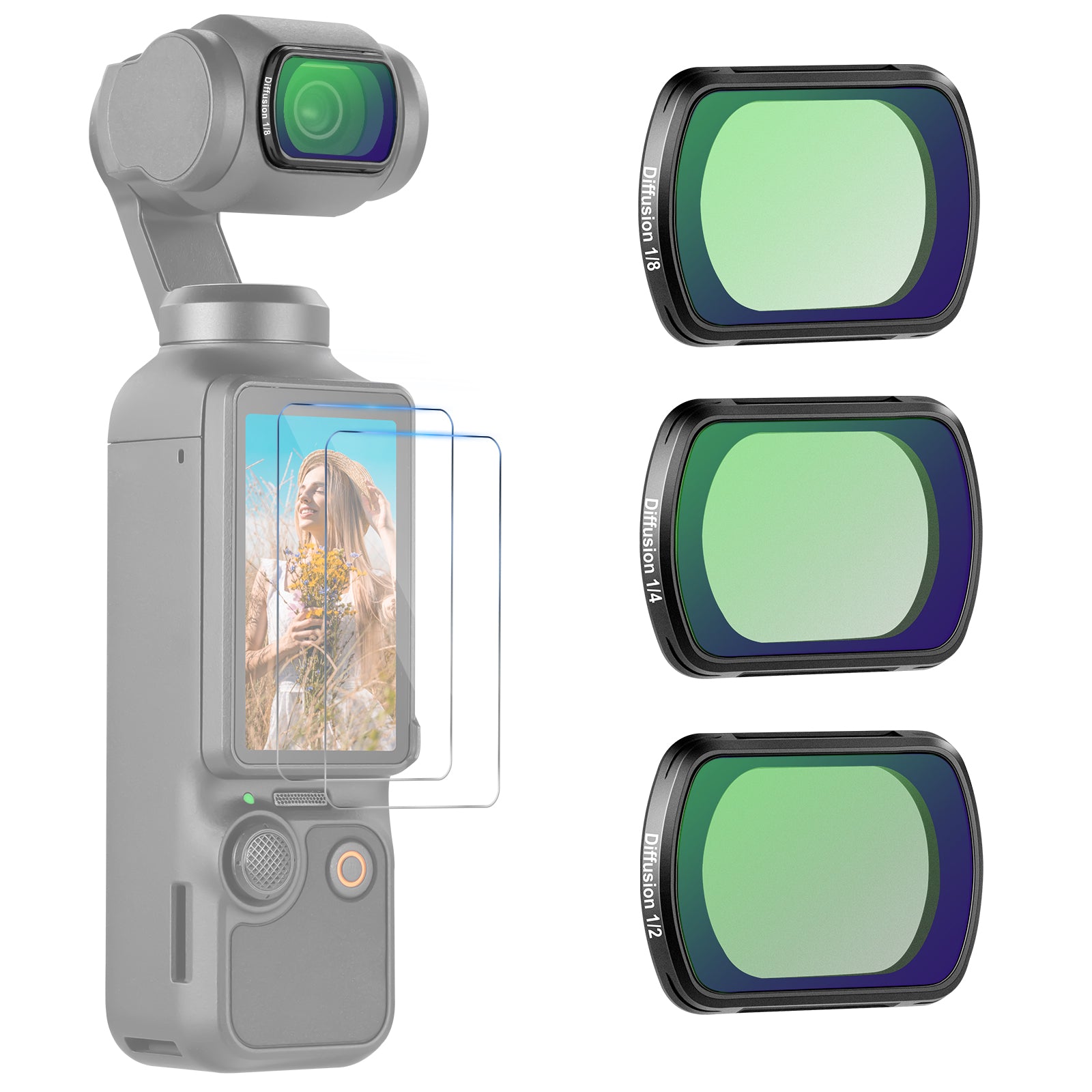 NEEWER FL-B12 3 Pack Magnetic Black Diffusion 1/2 1/4 1/8 Filter for DJI Osmo Pocket 3