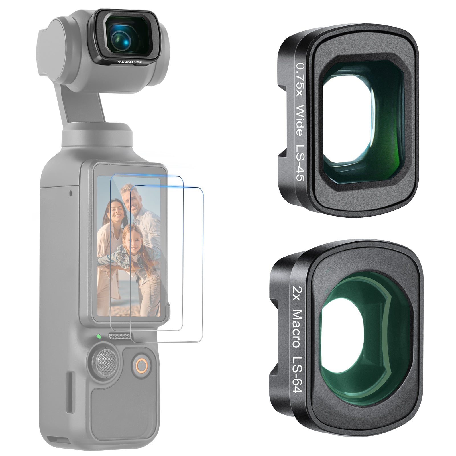 NEEWER 0.75X Wide Angle & 2X Macro Lens Set for Pocket 3