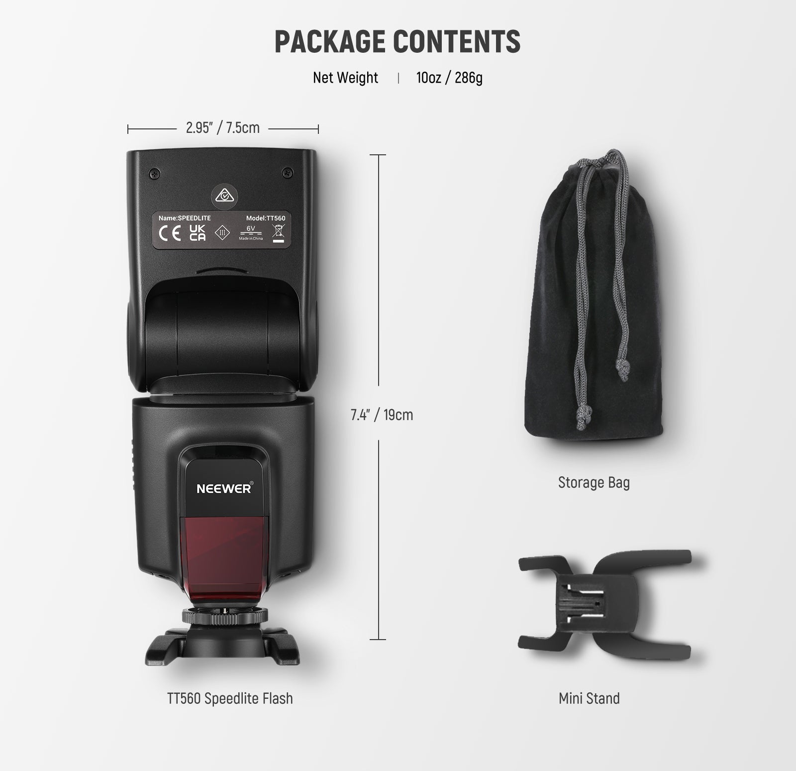 Package Contents of the NEEWER TT560 Detachable Camera Flash
