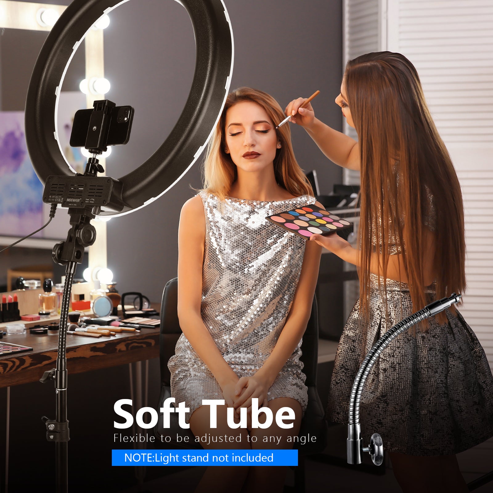 The soft tube of the NEEWER RL-18 18-Inch 55W Ring Light is flexible to be adjusted to any angle.