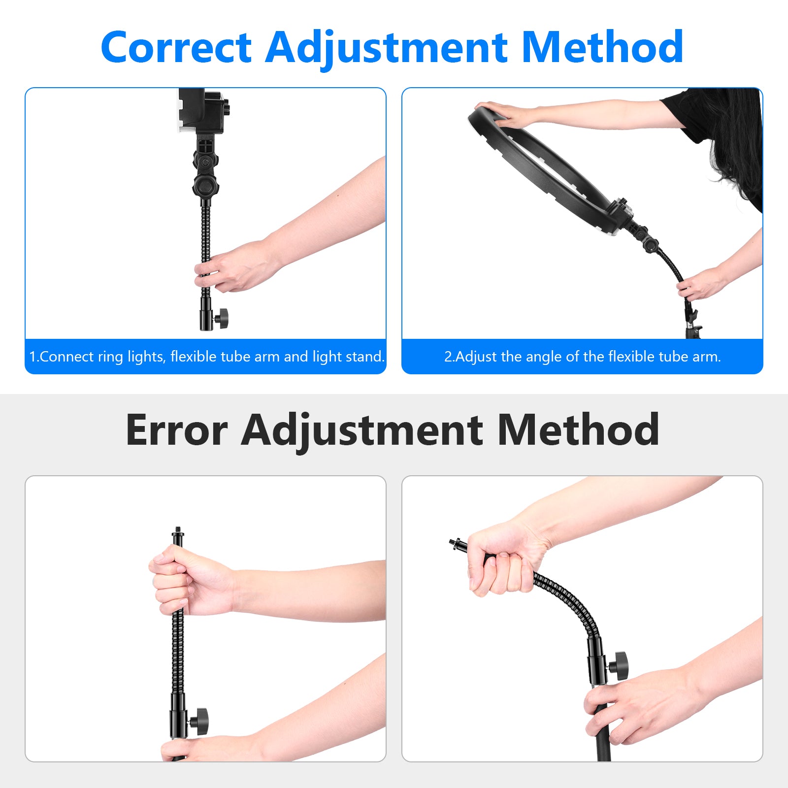 Adjustment method of the NEEWER Metal Flexible Tube Arm For Ring Light