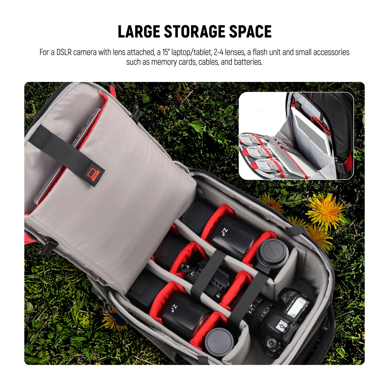 NEEWER 2-in-1 Rolling Camera Case has a large storage space.