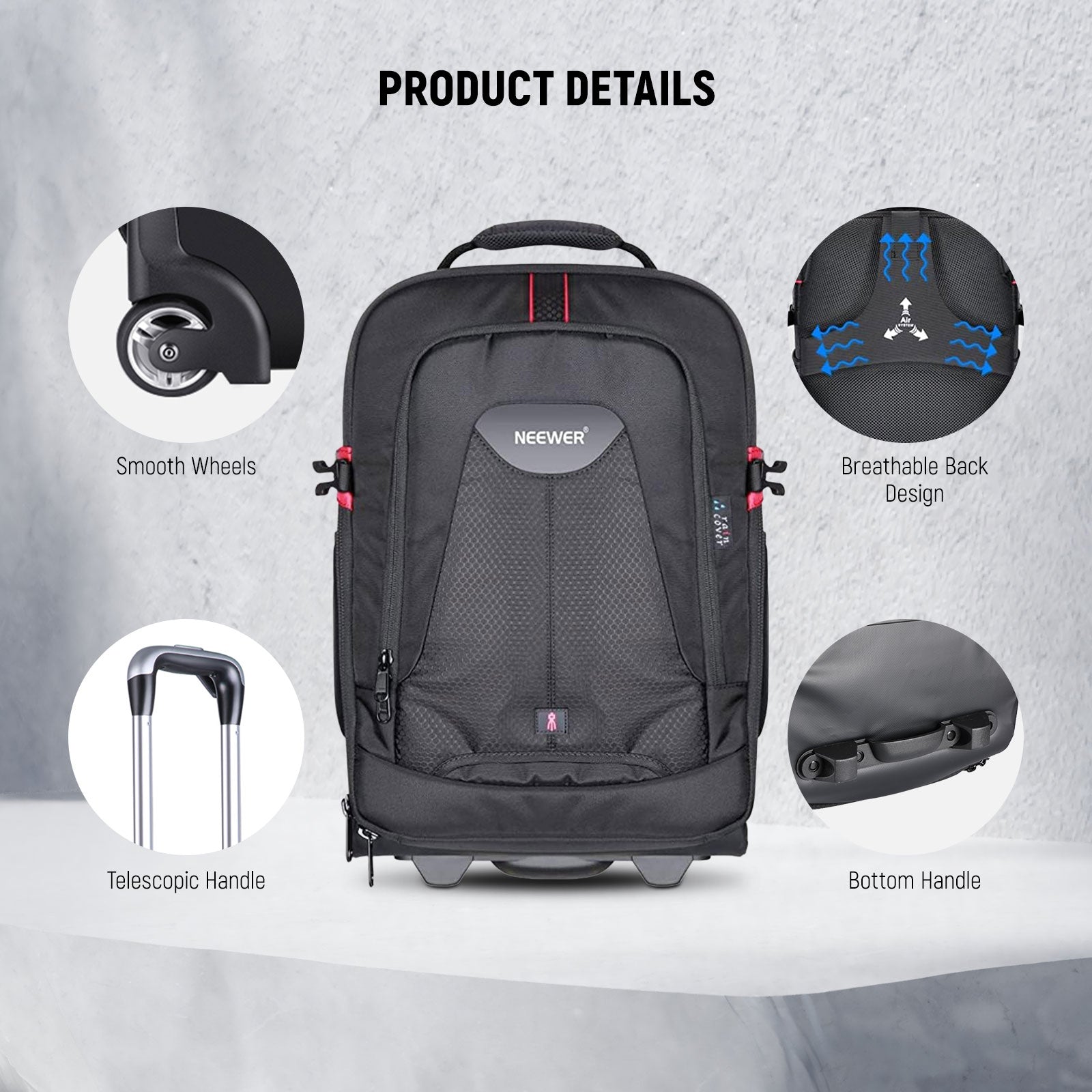 Product details of the NEEWER 2-in-1 Rolling Camera Case