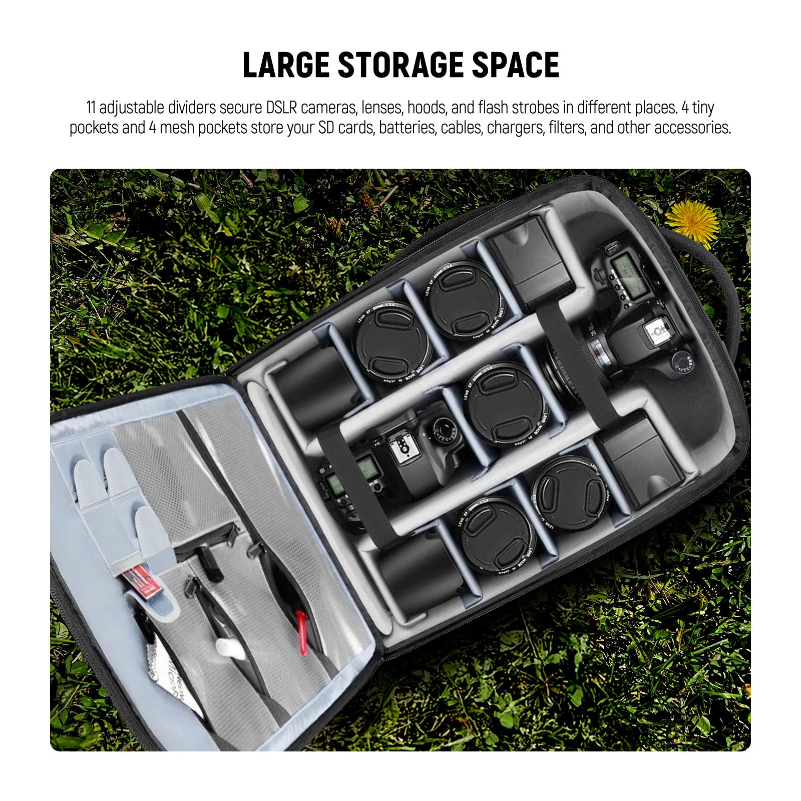 NEEWER 2-in-1 Rolling Camera Bag offers larger storage space.