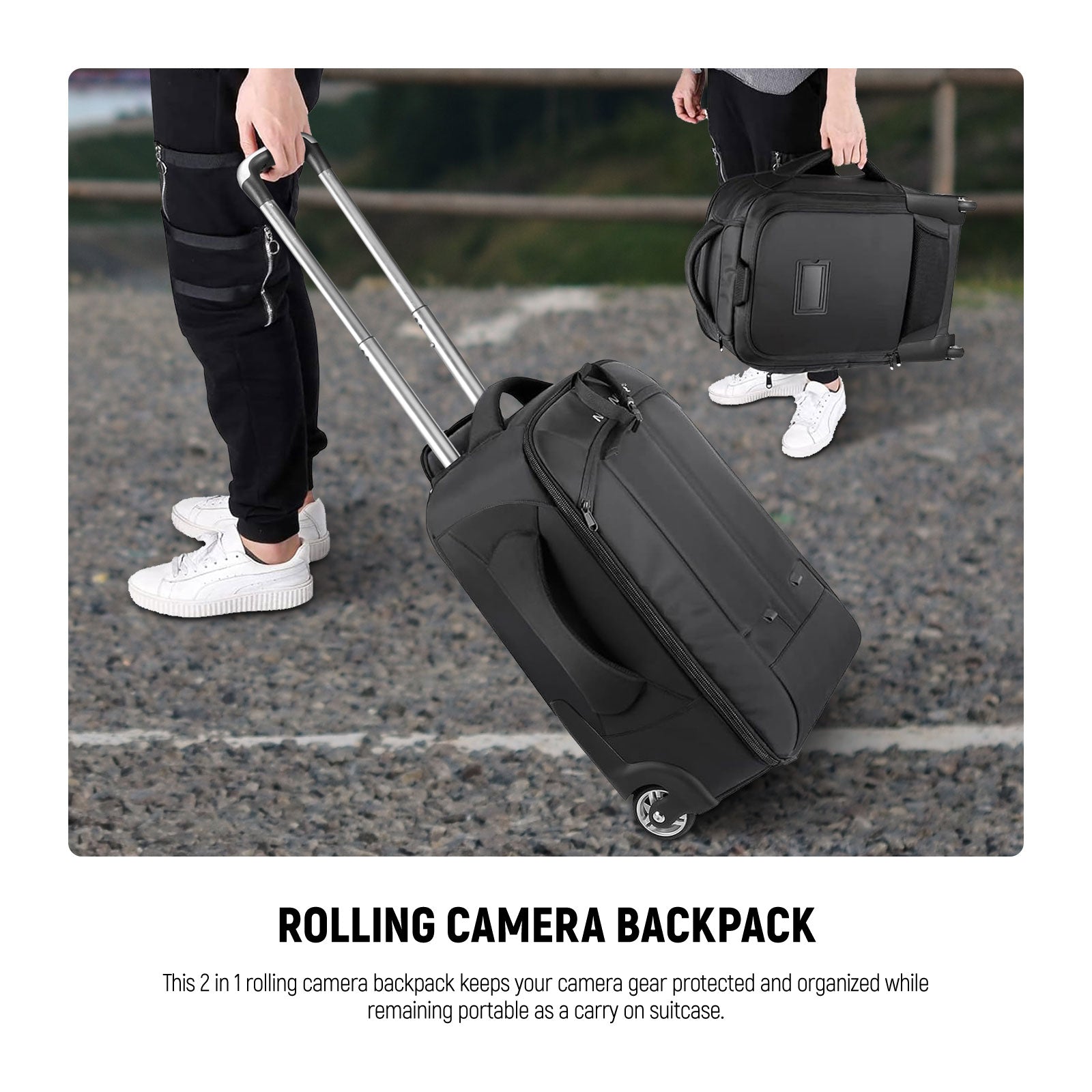 NEEWER 2-in-1 Rolling Camera Bag keeps your gear protected and organized.