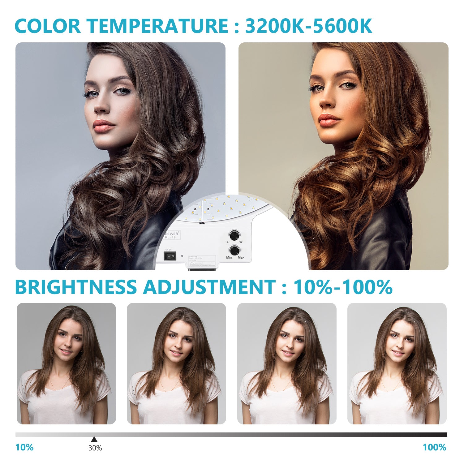 Adjustable color temperature from 3200K to 5600K