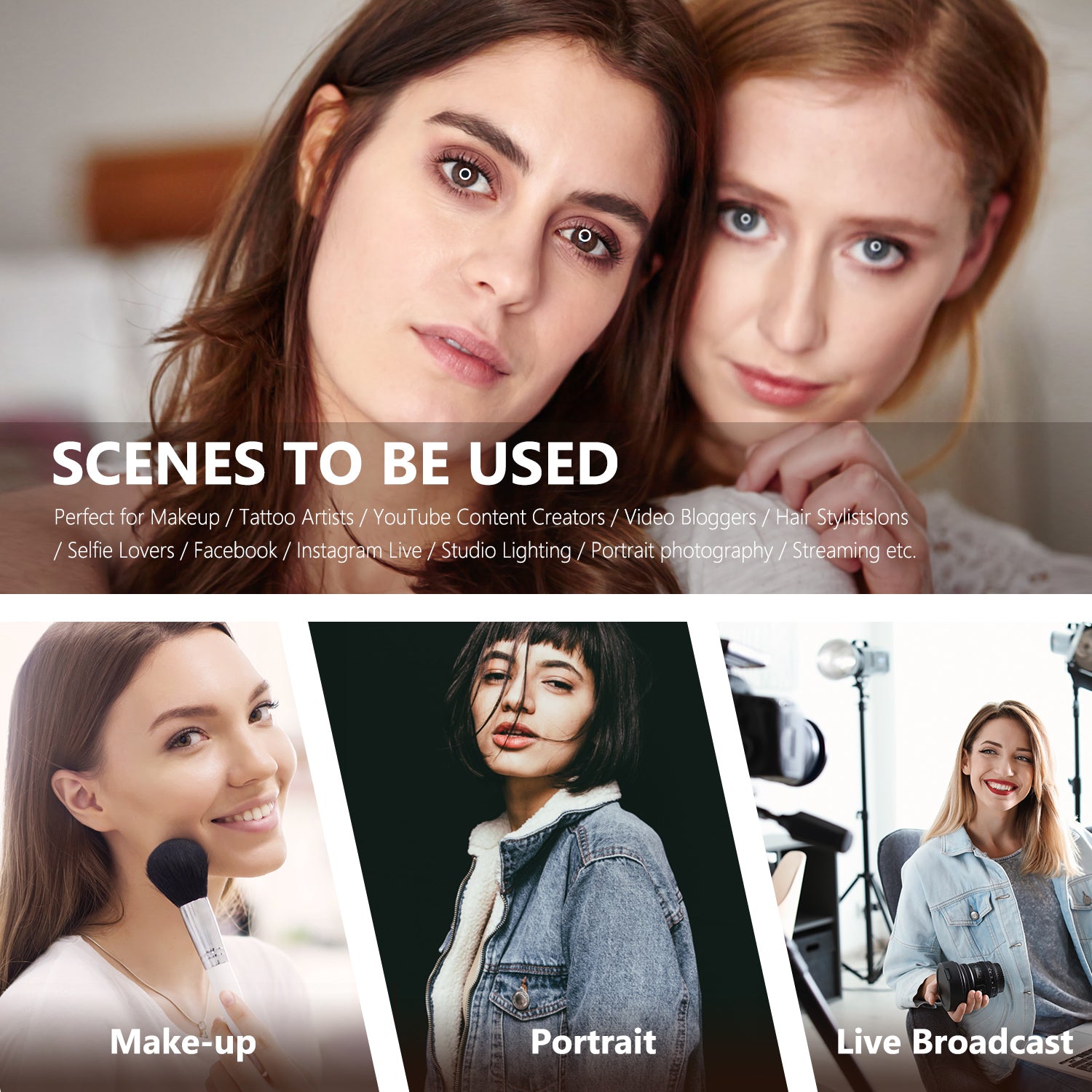 Wide Applications of the NEEWER 18" White Dimmable Bi-color LED Ring Light Kit