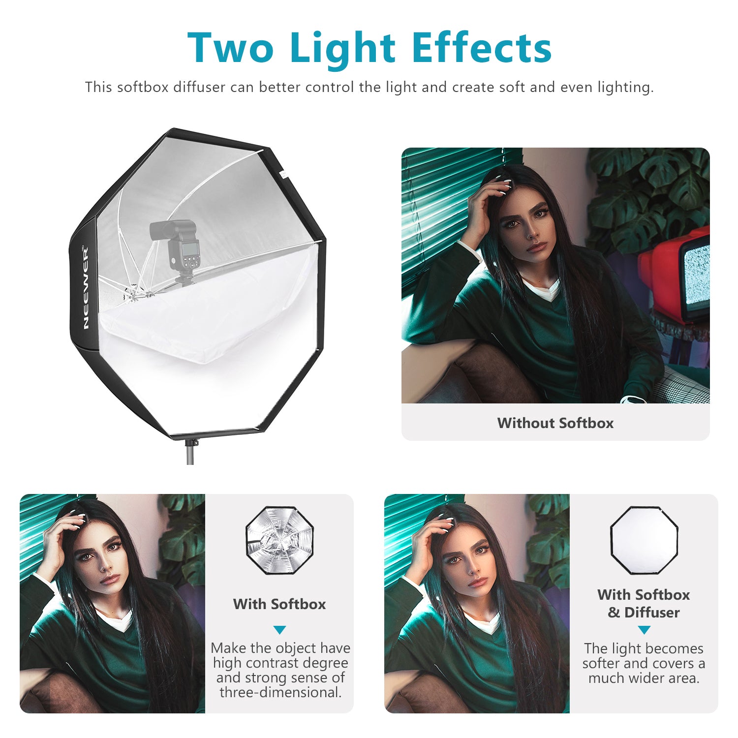 Two light effects of the NEEWER SF-04 95cm Octagon Softbox
