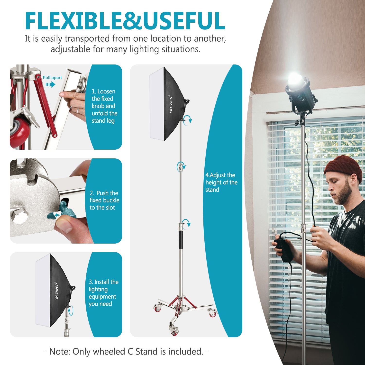 NEEWER SC305W Heavy Duty Rolling Light Stand is flexible and usefel.