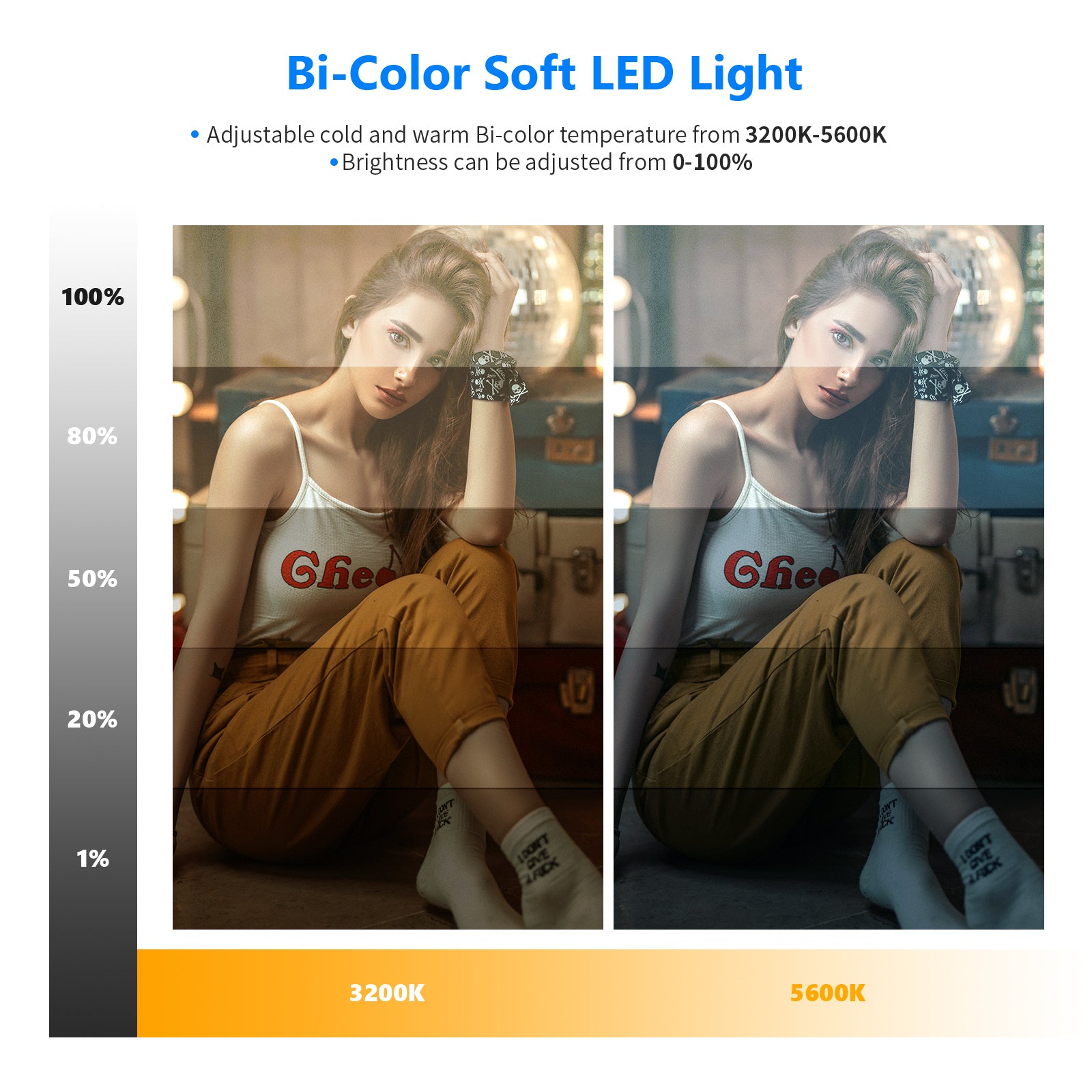 Color Temperature of the NEEWER NL-192AI Bi-Color LED Panel Light is from 3200K to 5600K