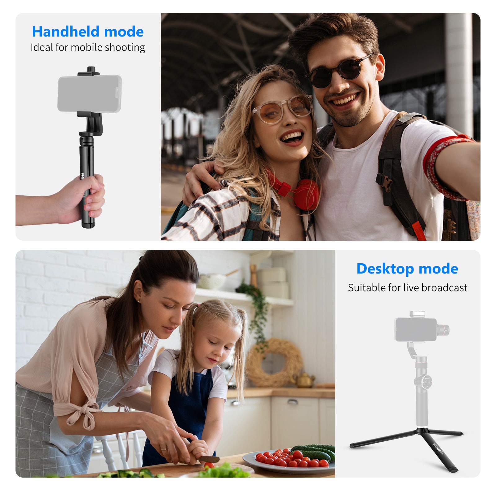 NEEWER Compact Tabletop Tripod can be used as a small selfie stick.