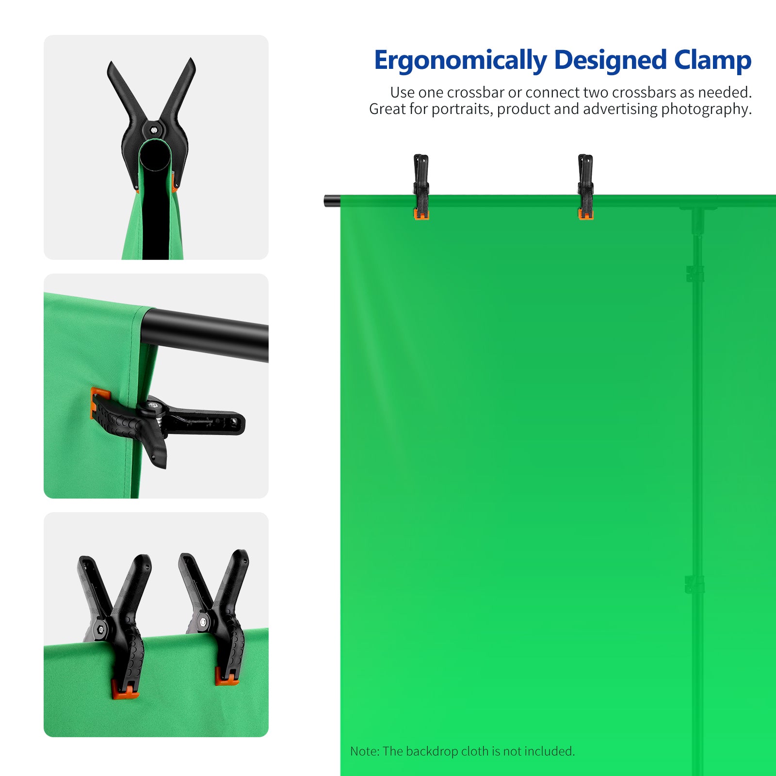 NEEWER 2/2.6M T-Shape Background Support Stand Kit has four spring clamps.