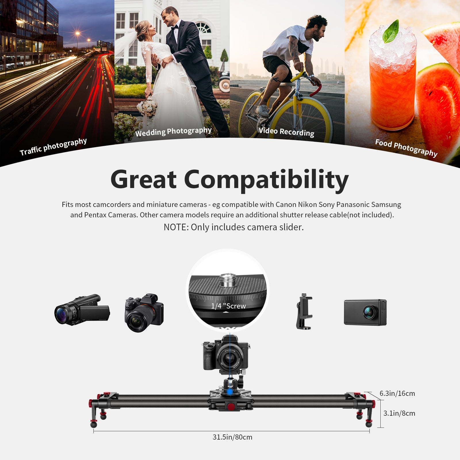 NEEWER ER1 Motorized Videography Slider is ideal for food and wedding photography.