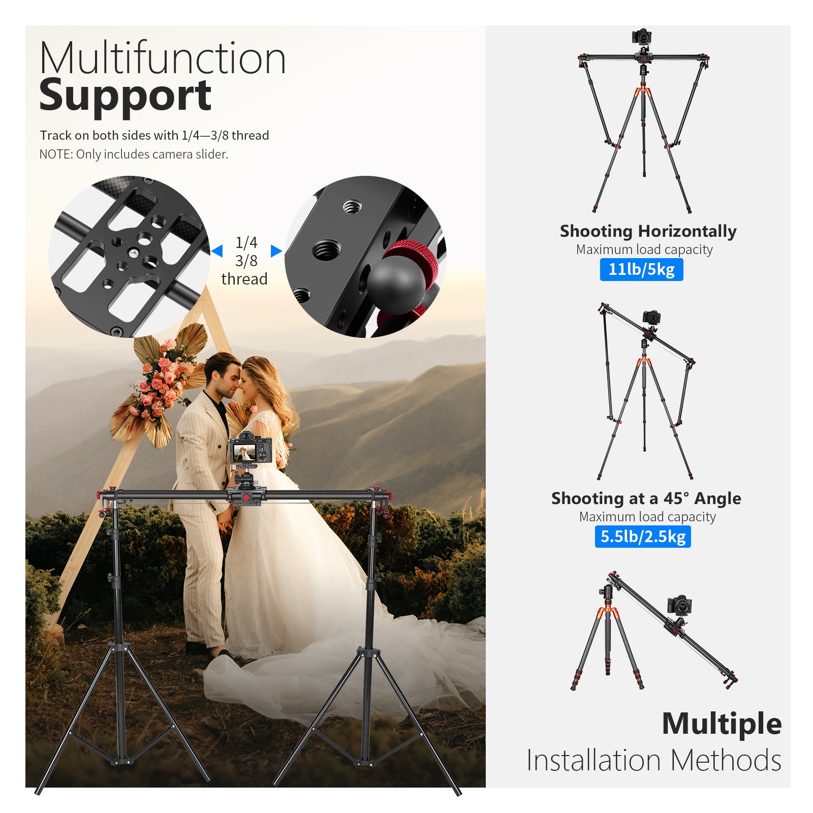 NEEWER ER1 Motorized Videography Slider meets versatile support requirements.