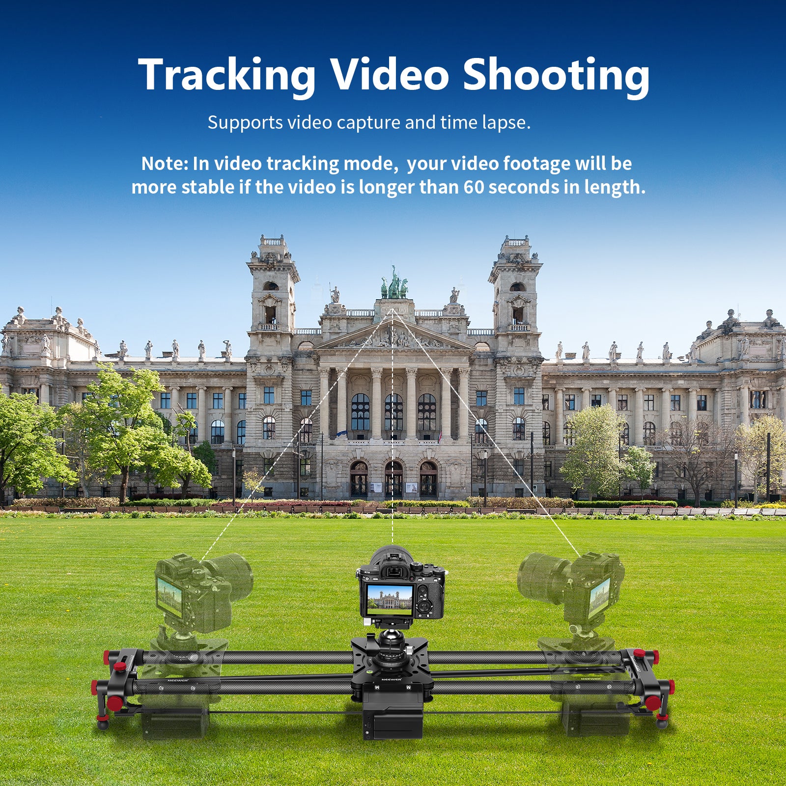 The NEEWER ER1-100 Motorized Camera Slider features the video tracking mode.
