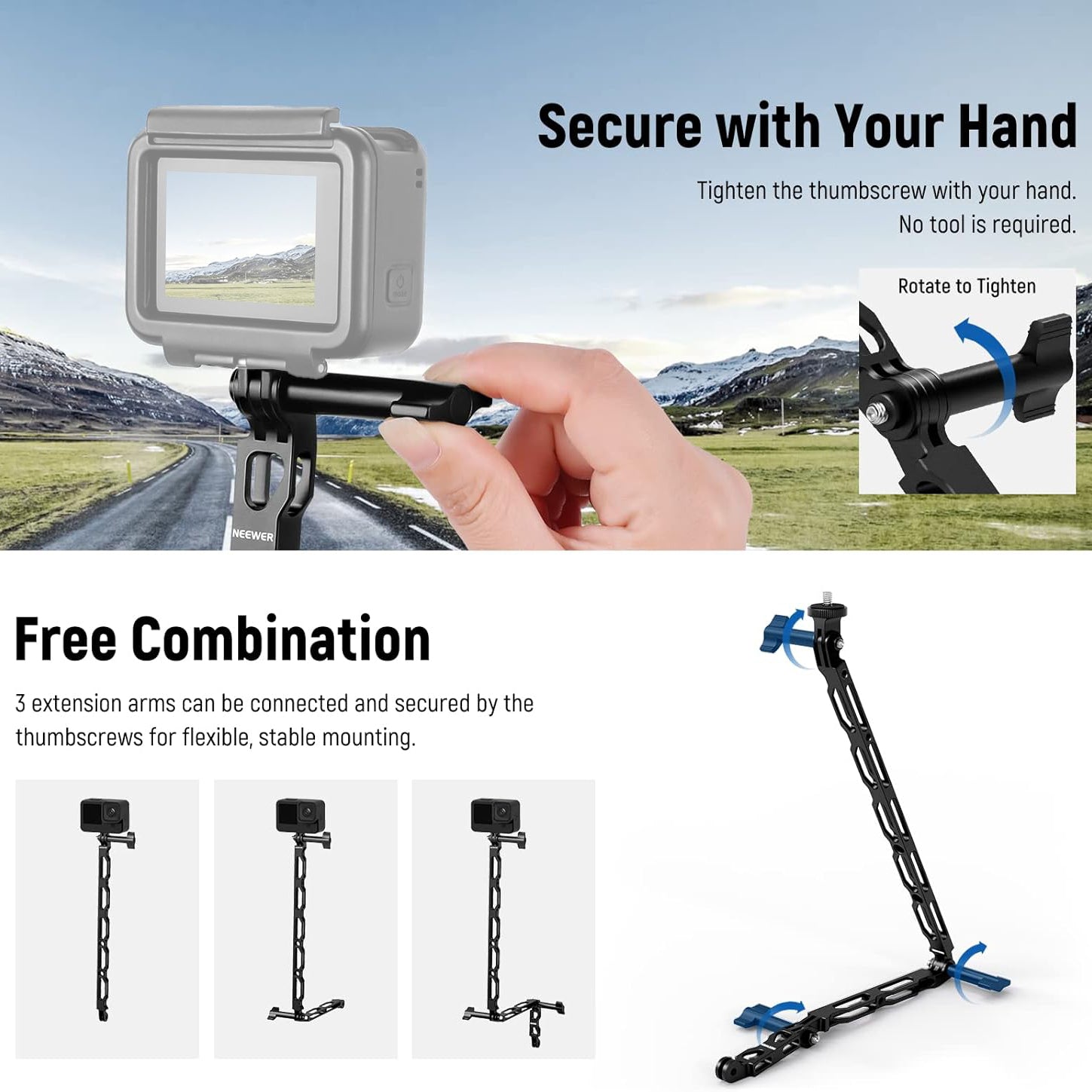 3 extension arms can be connected.