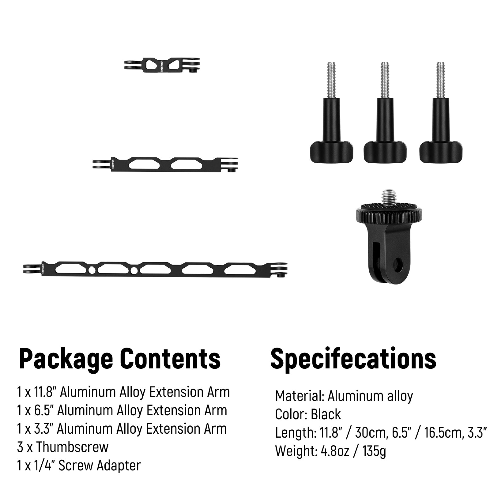Package Contents of the NEEWER Action Camera Extension Arms Set