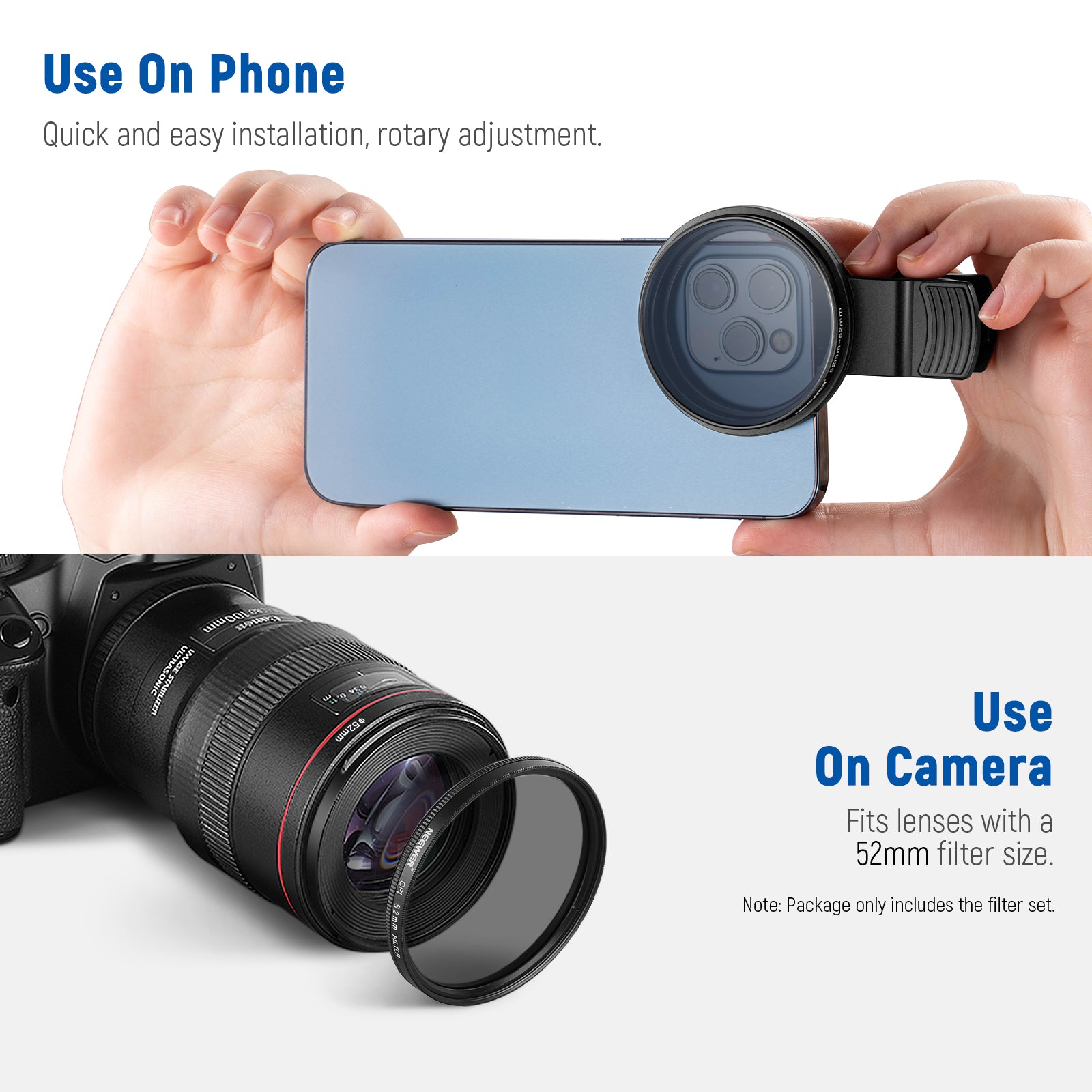 NEEWER 52mm Lens Filters Kit can be used on phones and cameras