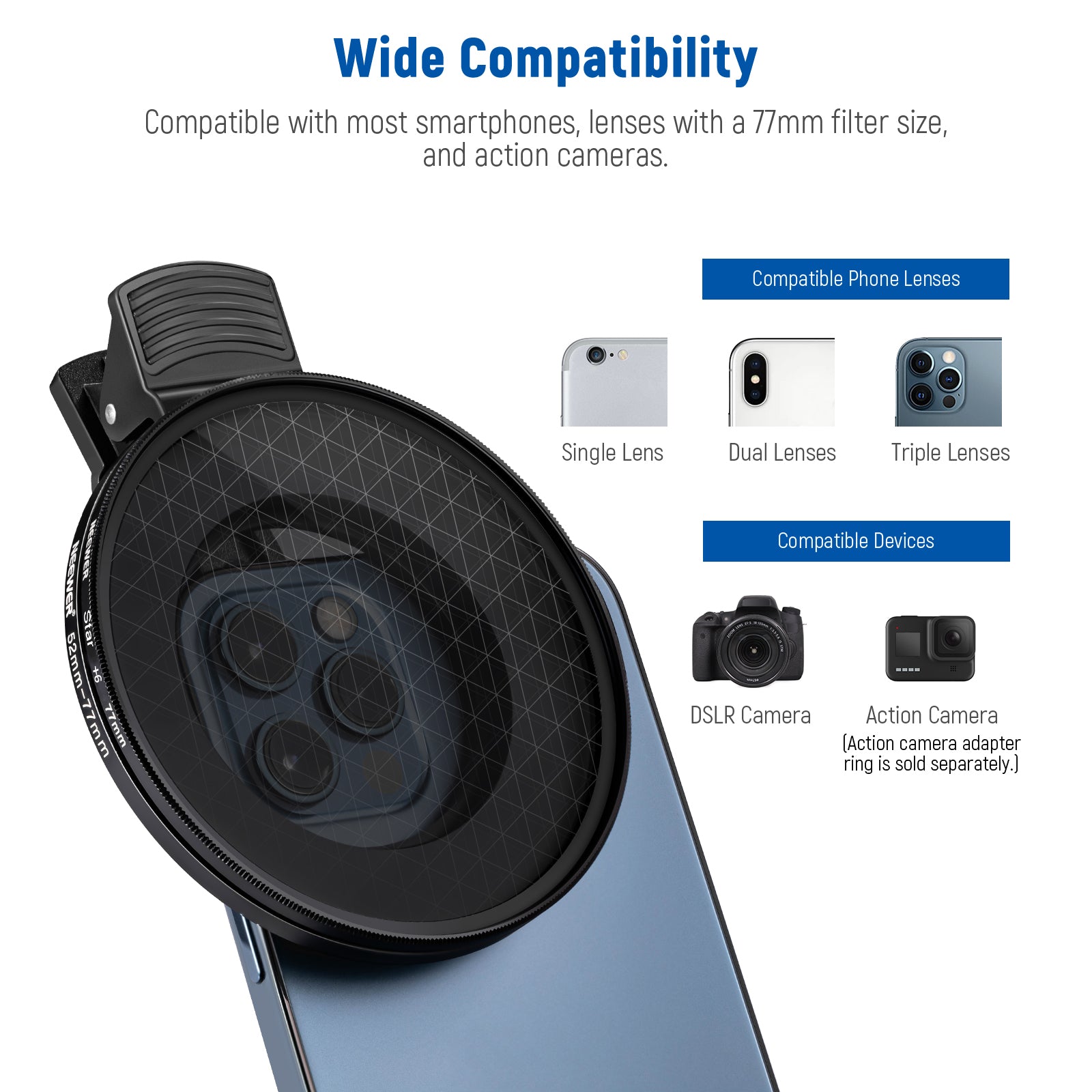 Wide Compatibility of the NEEWER 77mm Lens Filters Kit for Phone & Camera