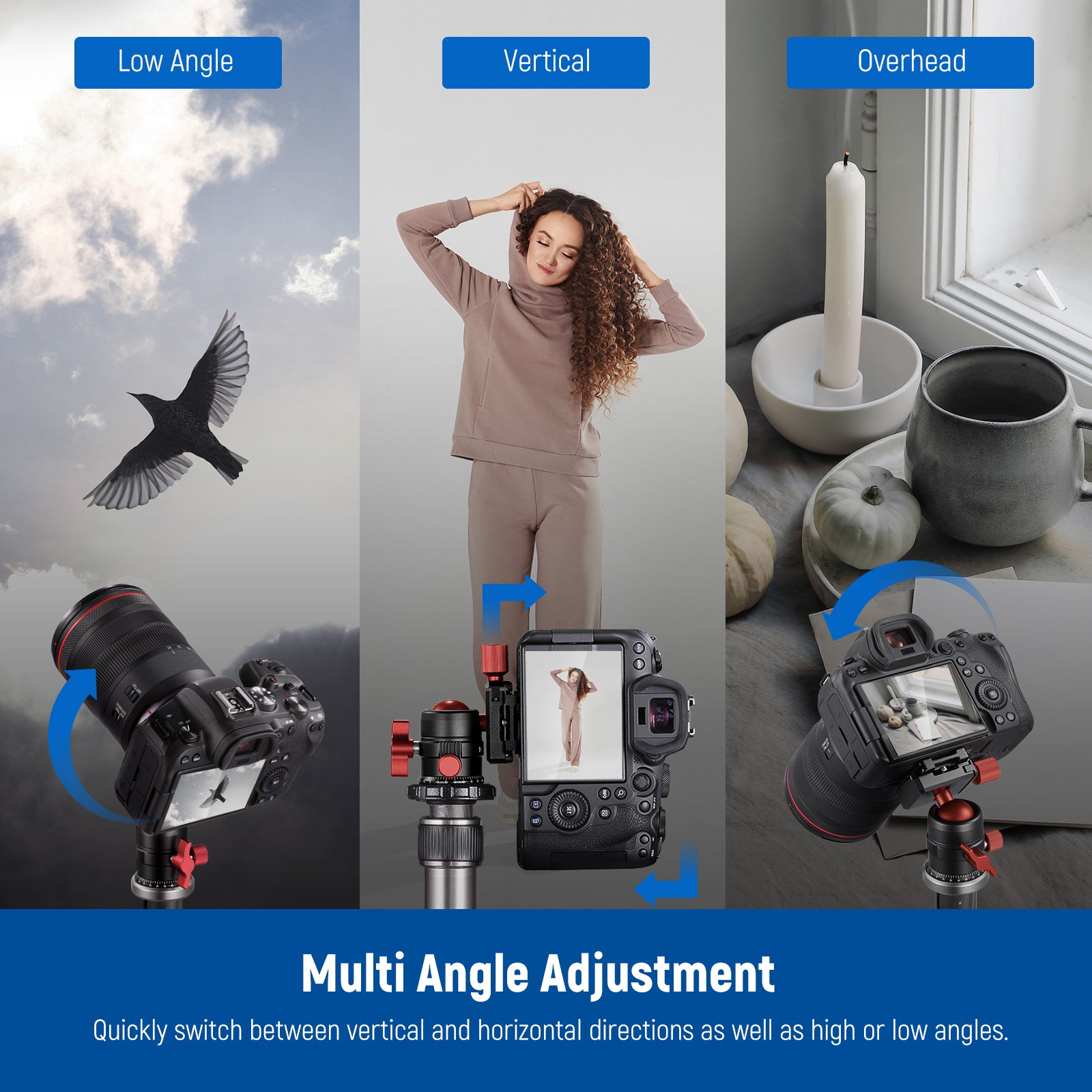 the tripod head can easily fit all models of tripods and monopods