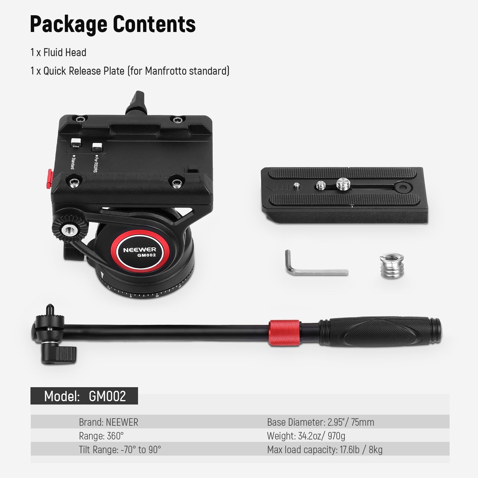 Package Contents of the NEEWER GM002 Heavy Duty Video Tripod Fluid Head