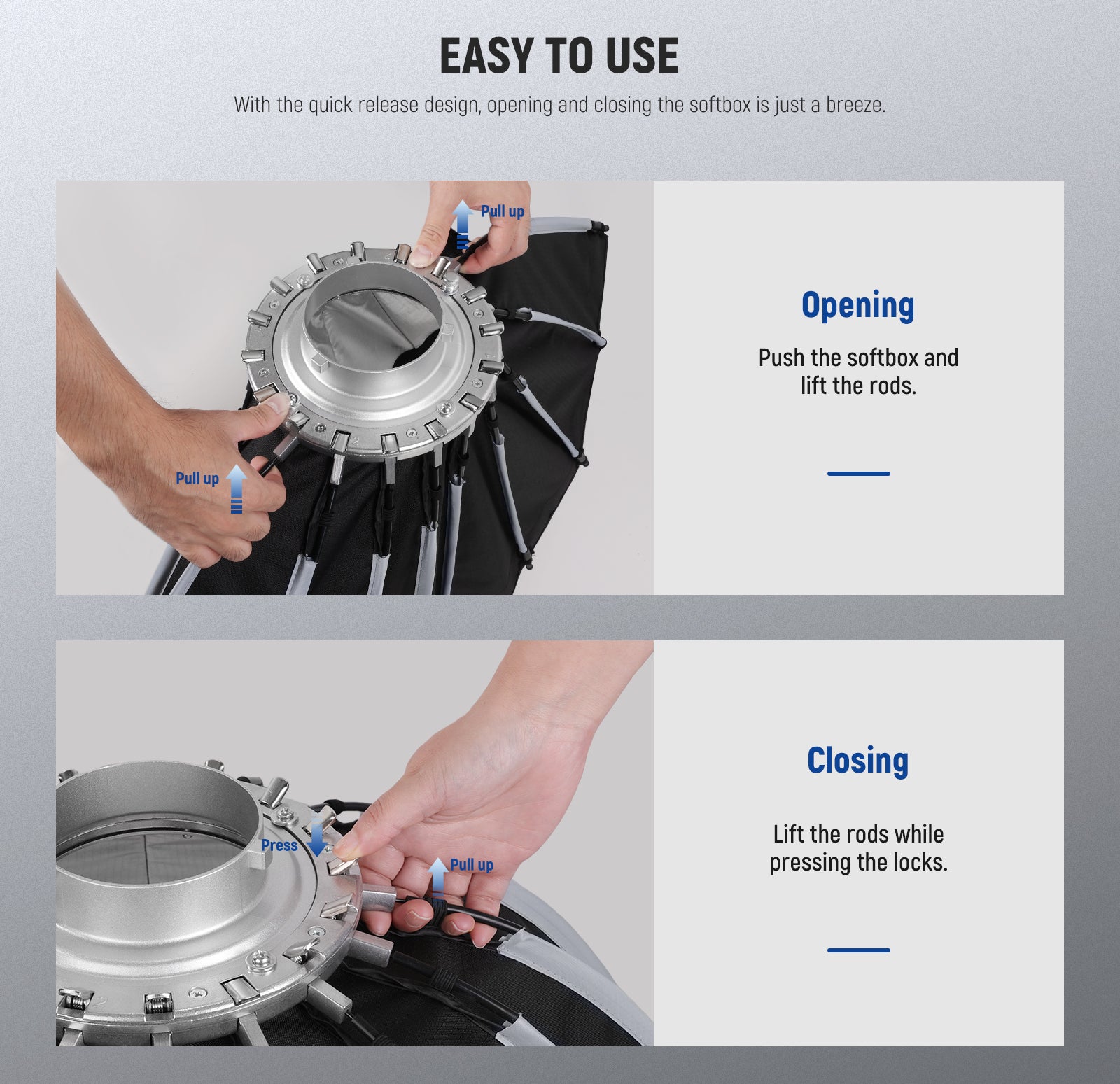 NEEWER SF65Q Parabolic Softbox is easy to use.