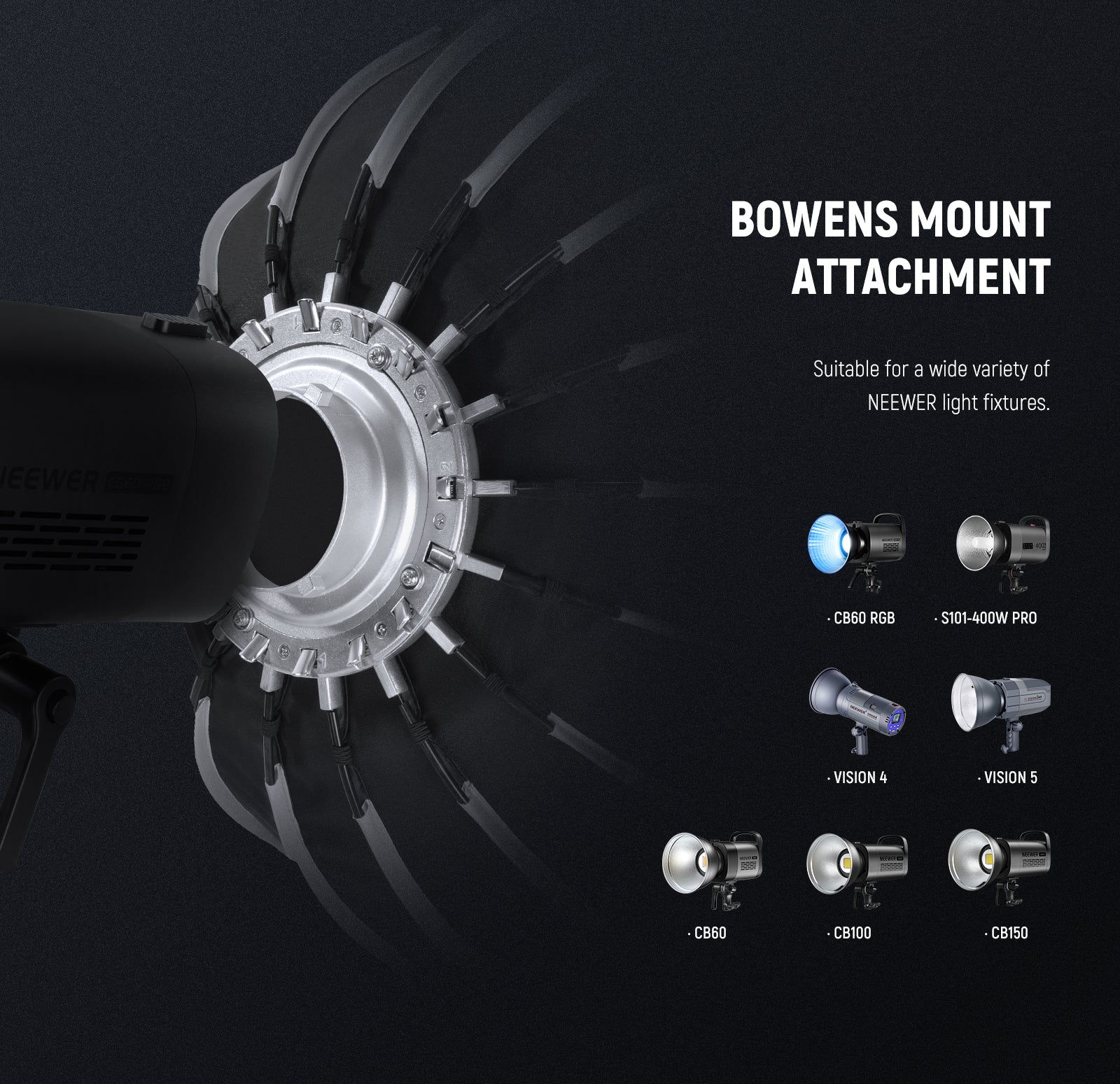 NEEWER SF65Q Parabolic Softbox is suitable for NEEWER light fixtures.