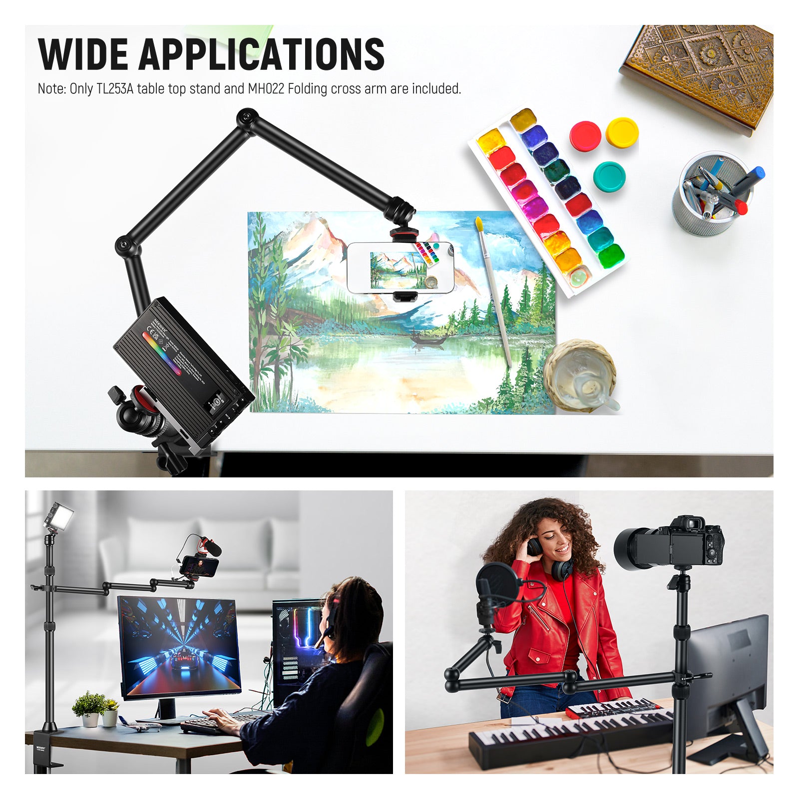 Wide Applications of the NEEWER TL253A+MH022 Upgraded Tabletop Camera Mount Stand