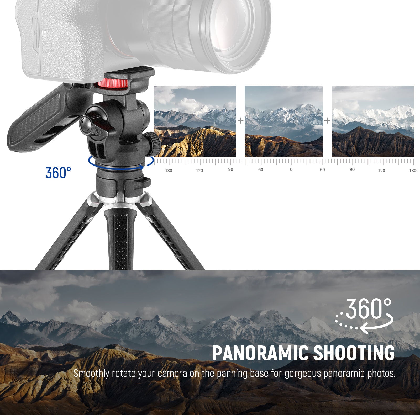 NEEWER TS003 Mini Tripod features a 360° Panoramic & Tilt Head