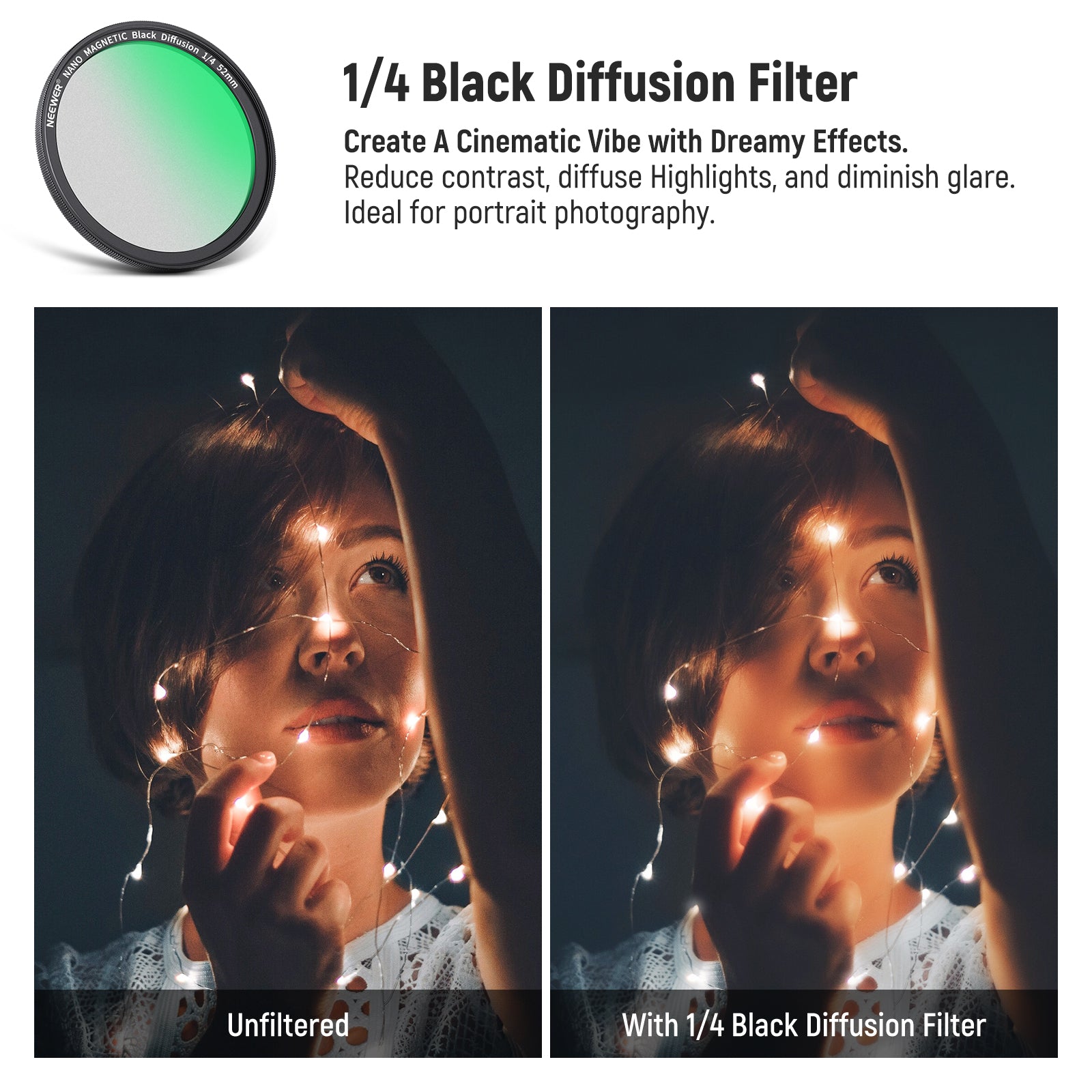 1/4 Black Diffusion Filter for Cinematic Effect
