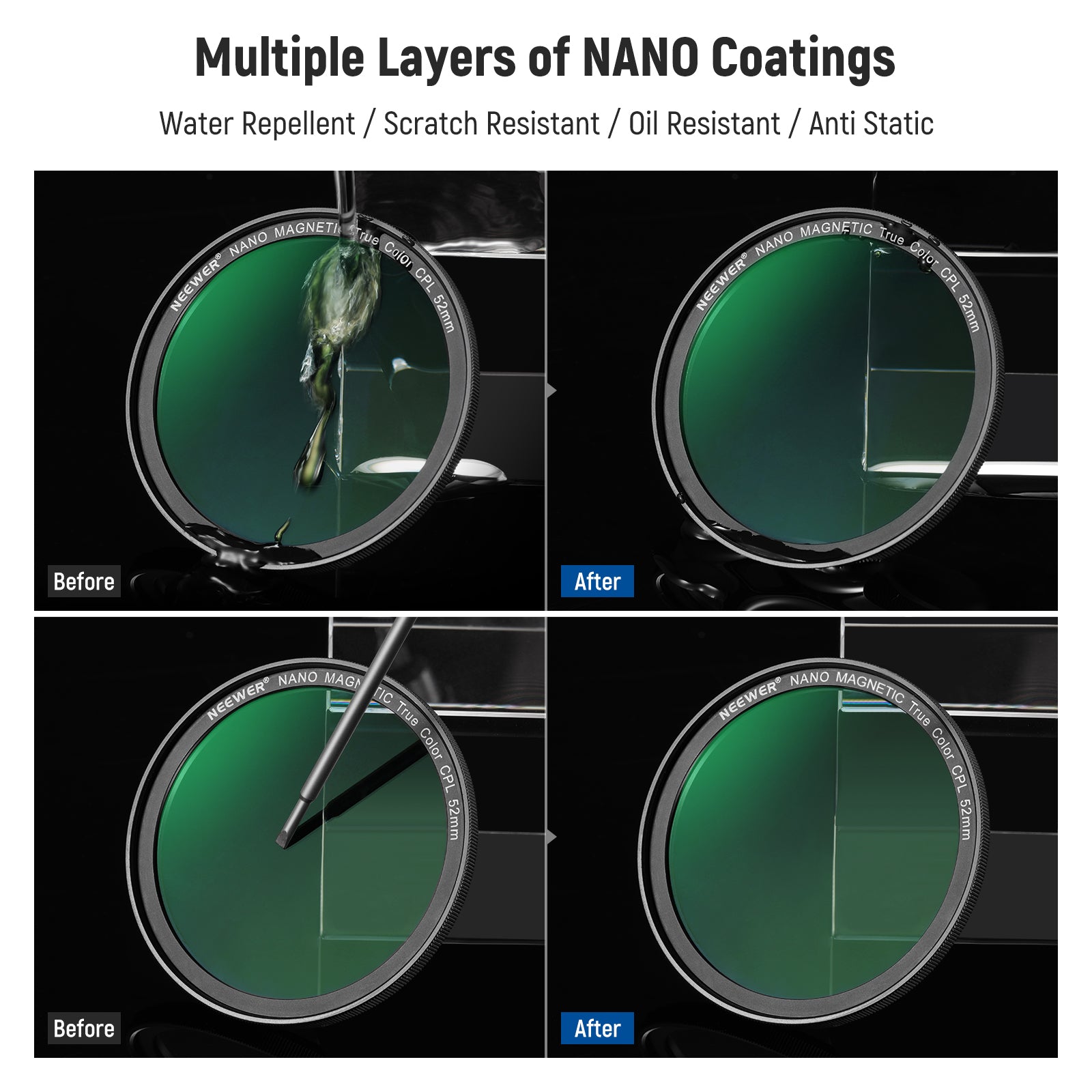 These filters are water repellent, scratch resistant, and oilproof.