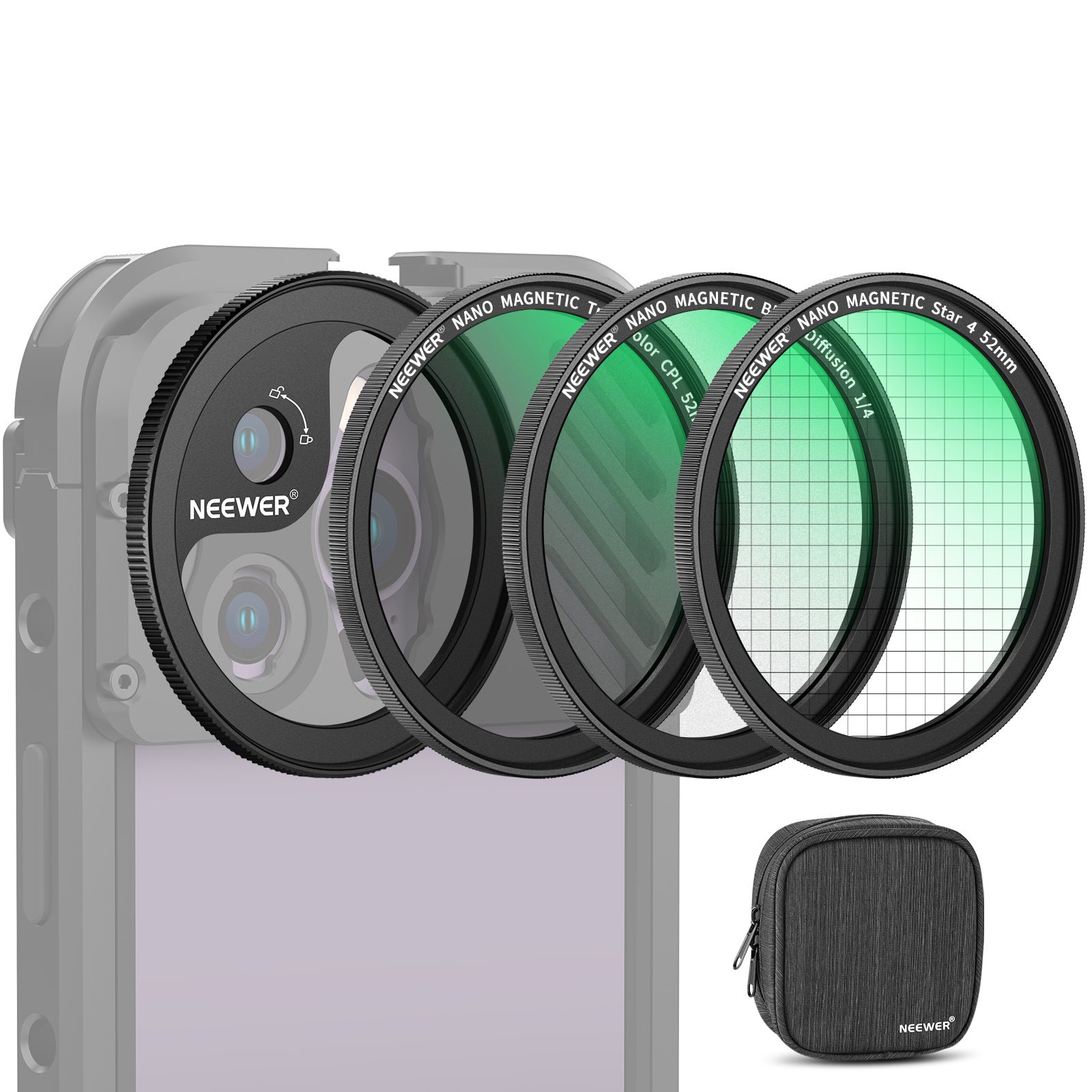 NEEWER 52mm Magnetic Effect Filters for iPhone 14 13 12 Cage
