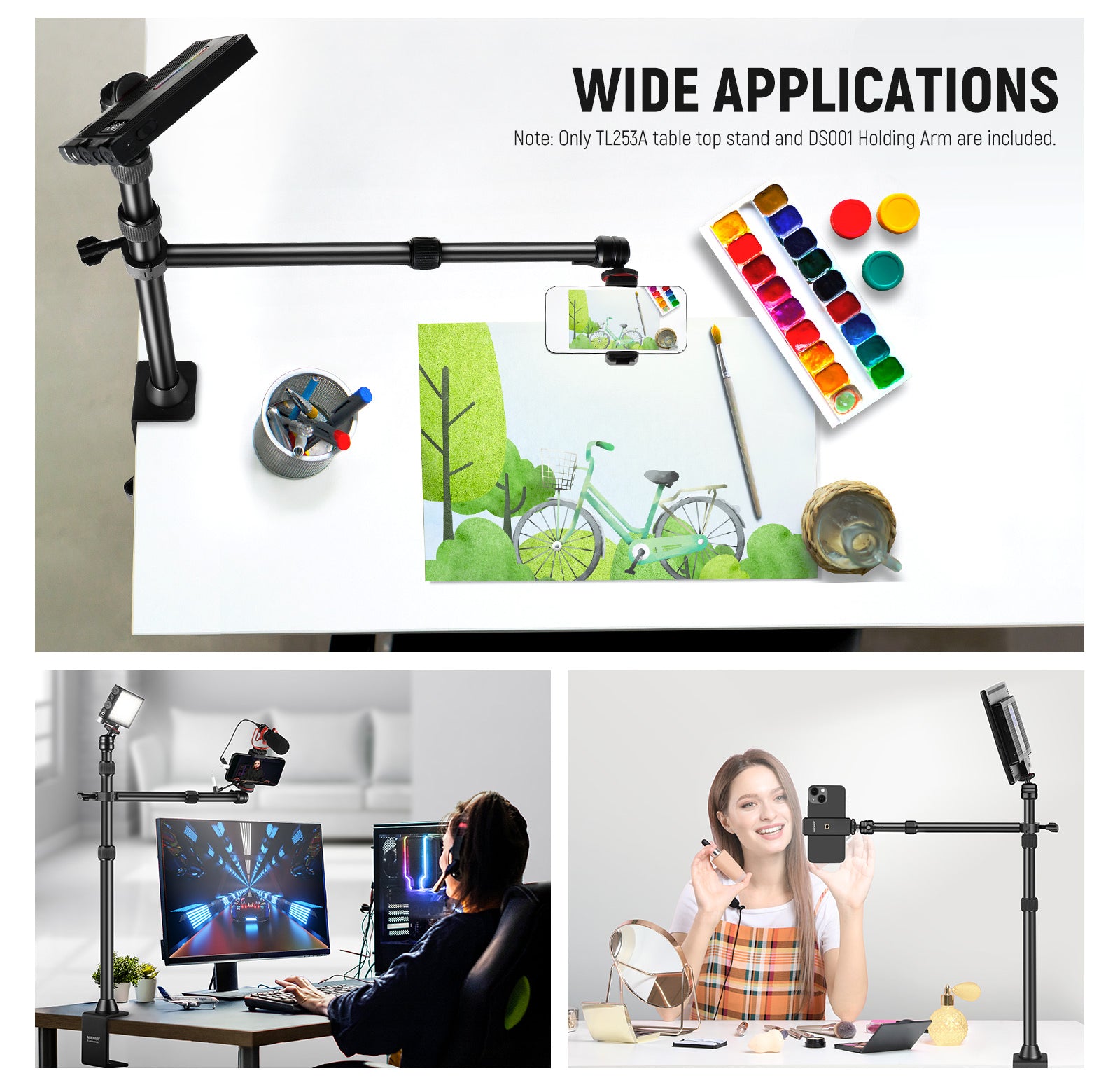 Wide Applications of the NEEWER TL253A+DS001 Tabletop Overhead Camera Mount Stand