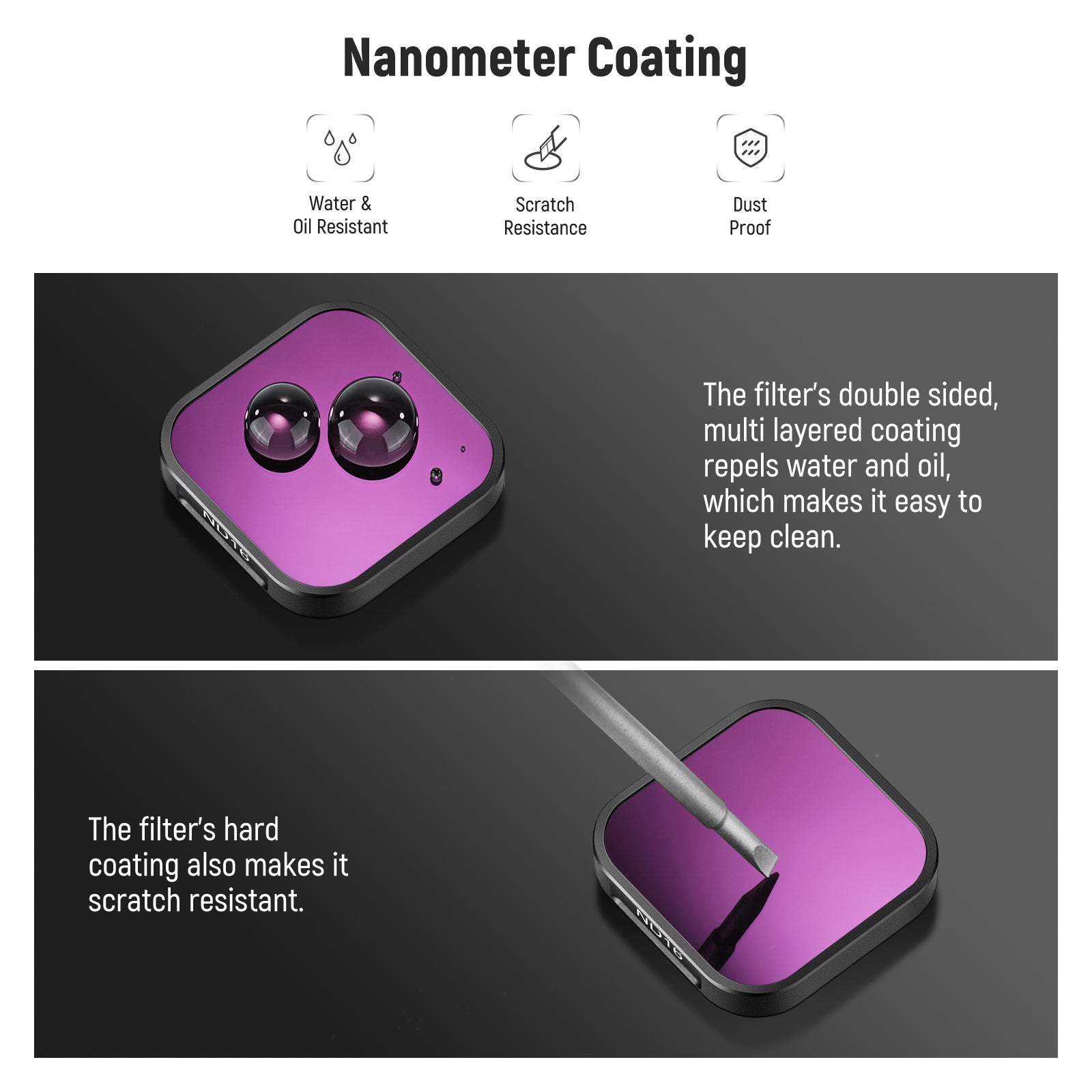 NEEWER 4 Pack GoPro ND Filter is protected with 28 layers of Nano coatings